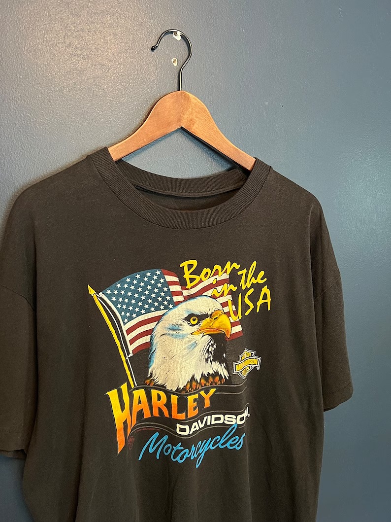 Vintage 80’s Harley Davidson Motorcycles Born In The USA T Shirt Tee Size M/L
