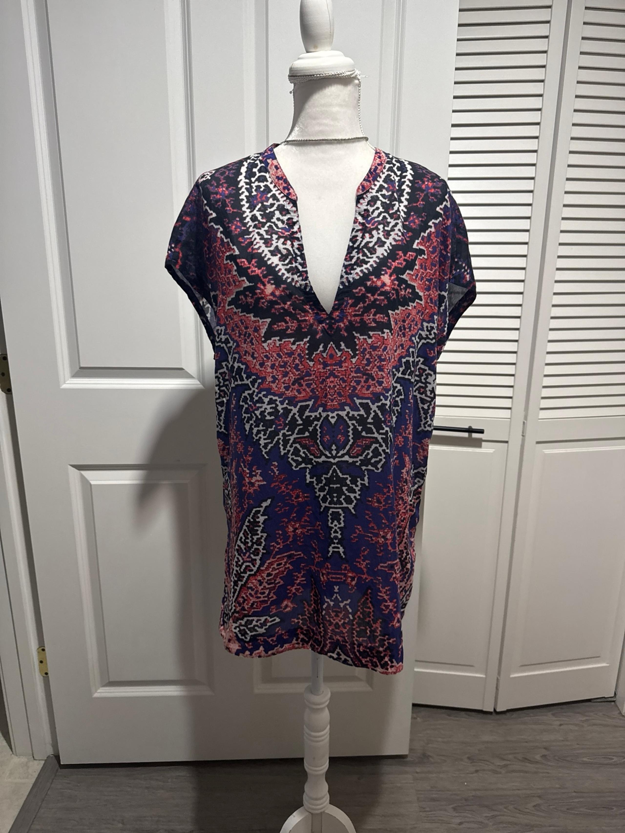 Athleta Sz.M  V-Neck Sleeveless Boho Tunic Cotton/Silk Swimsuit Cover-up