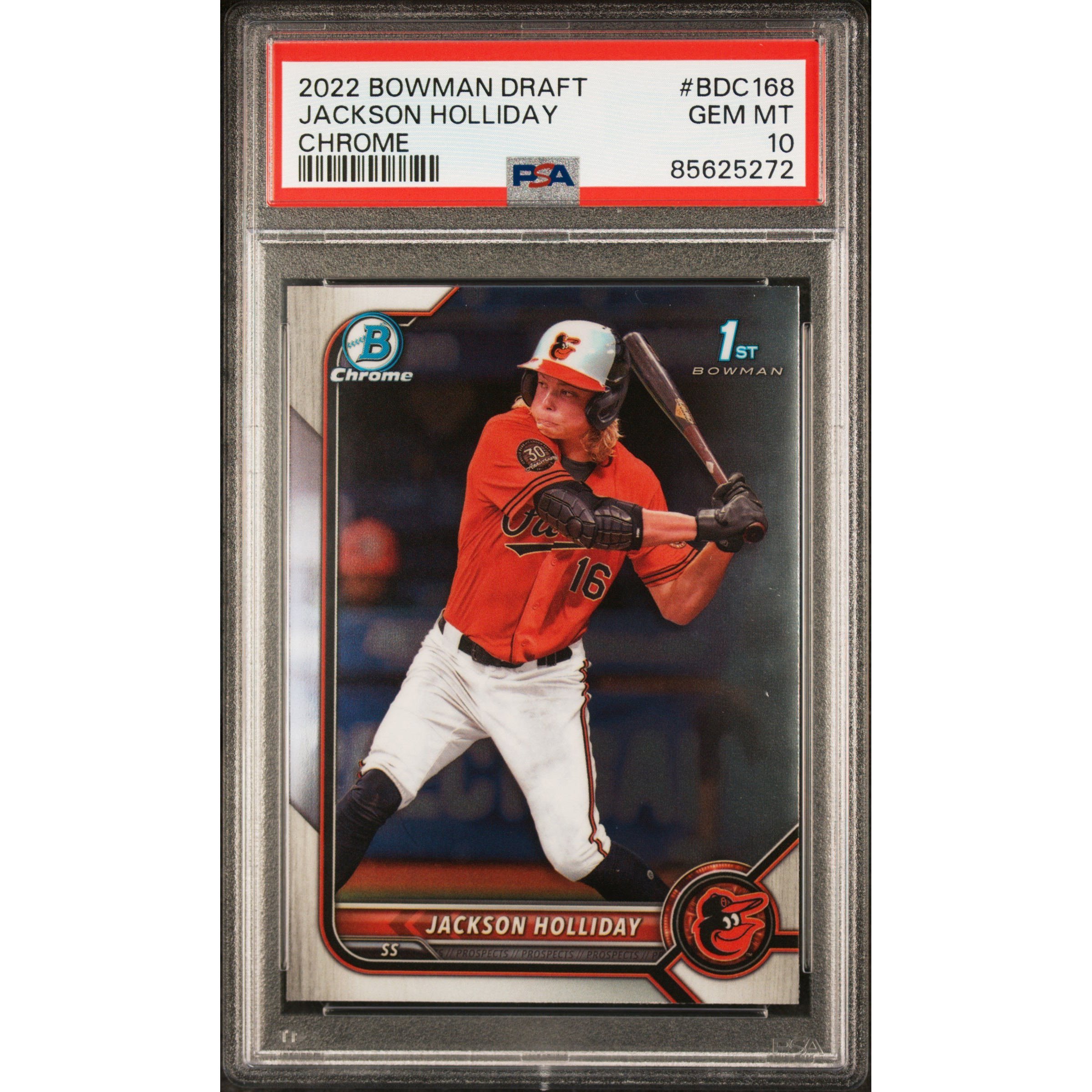 Graded 2022 Topps Bowman Draft Jackson Holliday #BDC168 Chrome Rookie Card PSA