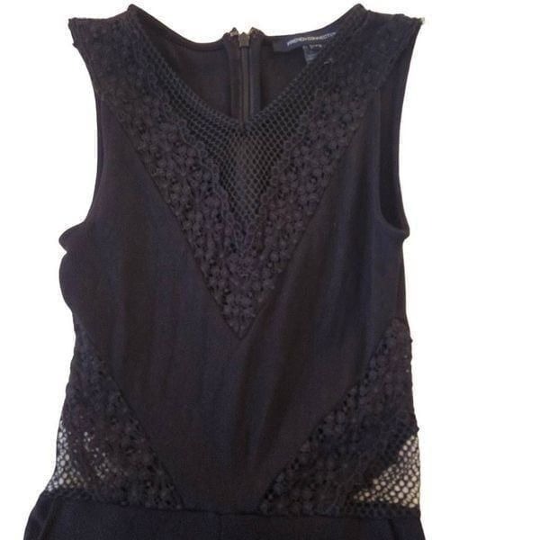 French Connection Womens Lace Trim V-Neck Sleeveless Jumpsuit Black Size 0