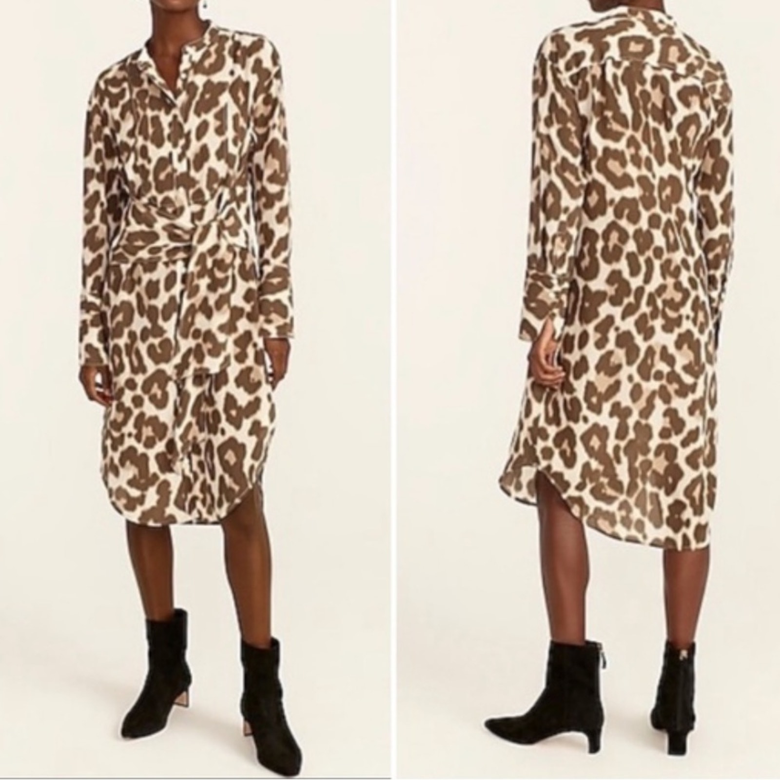 J.Crew Tie-front silk shirtdress in dusty leopard