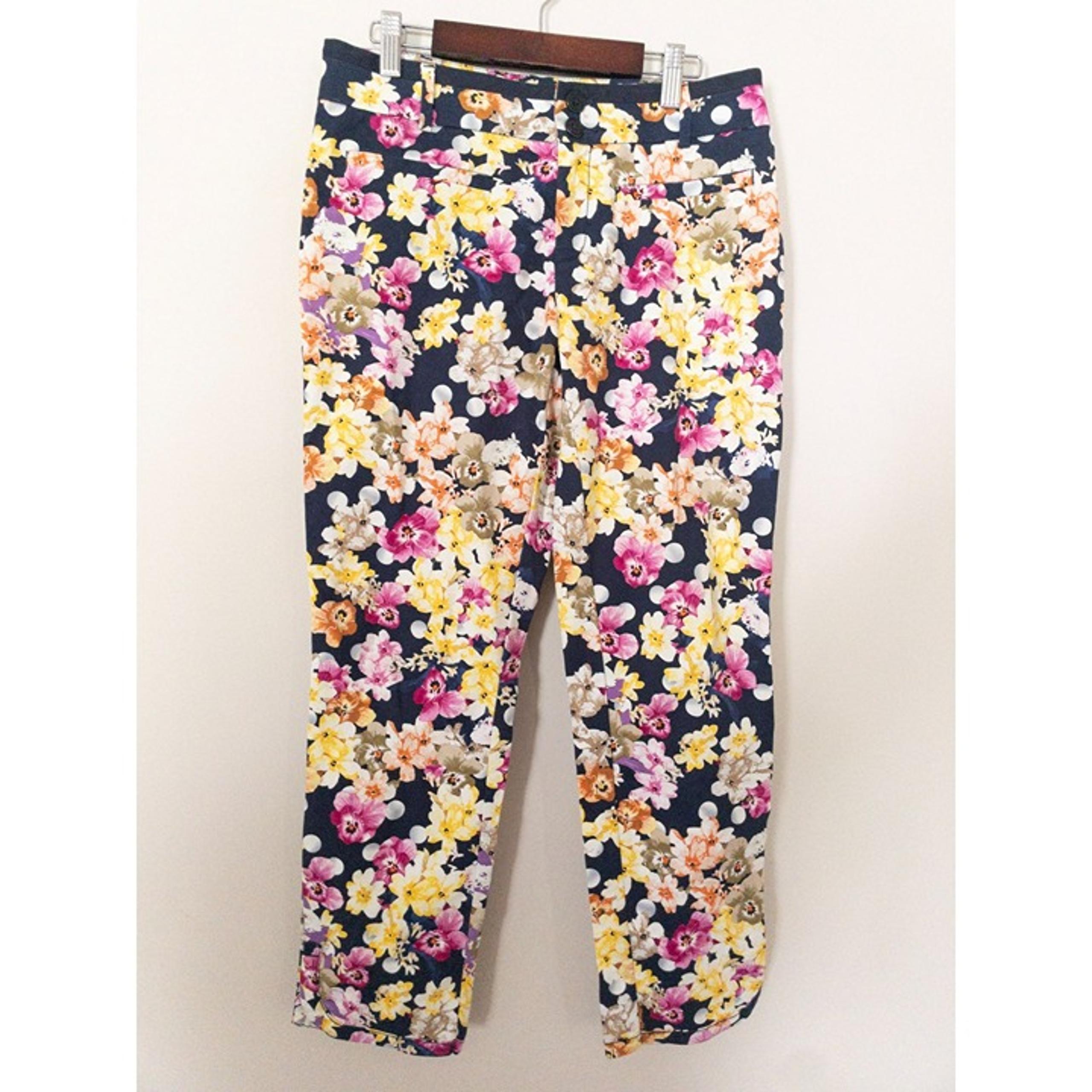 Anthropologie Cartonnier Floral Patterned Navy Capri Pants Sz 4 XS
