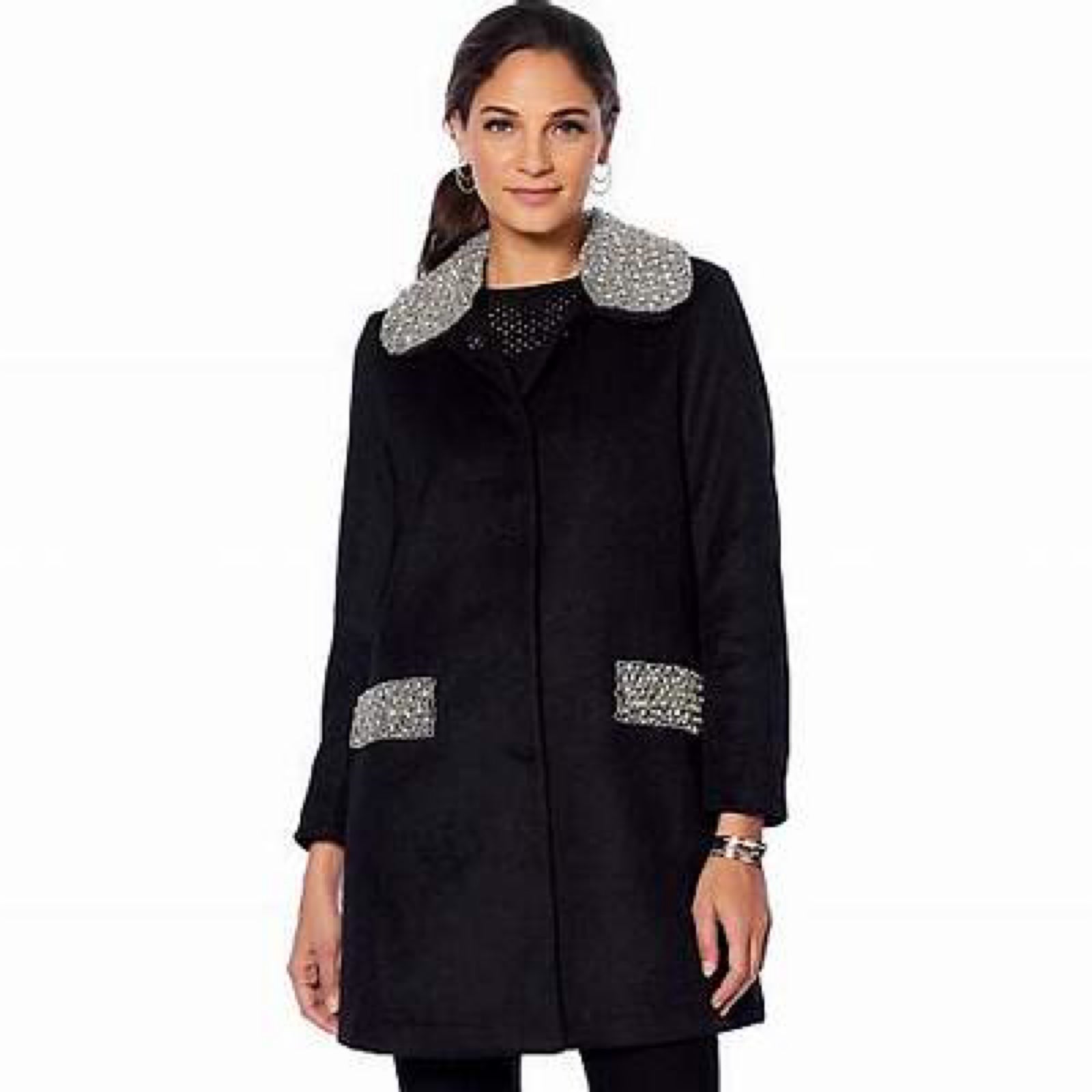 Colleen Lopez Opulence Embellished Wool Coat