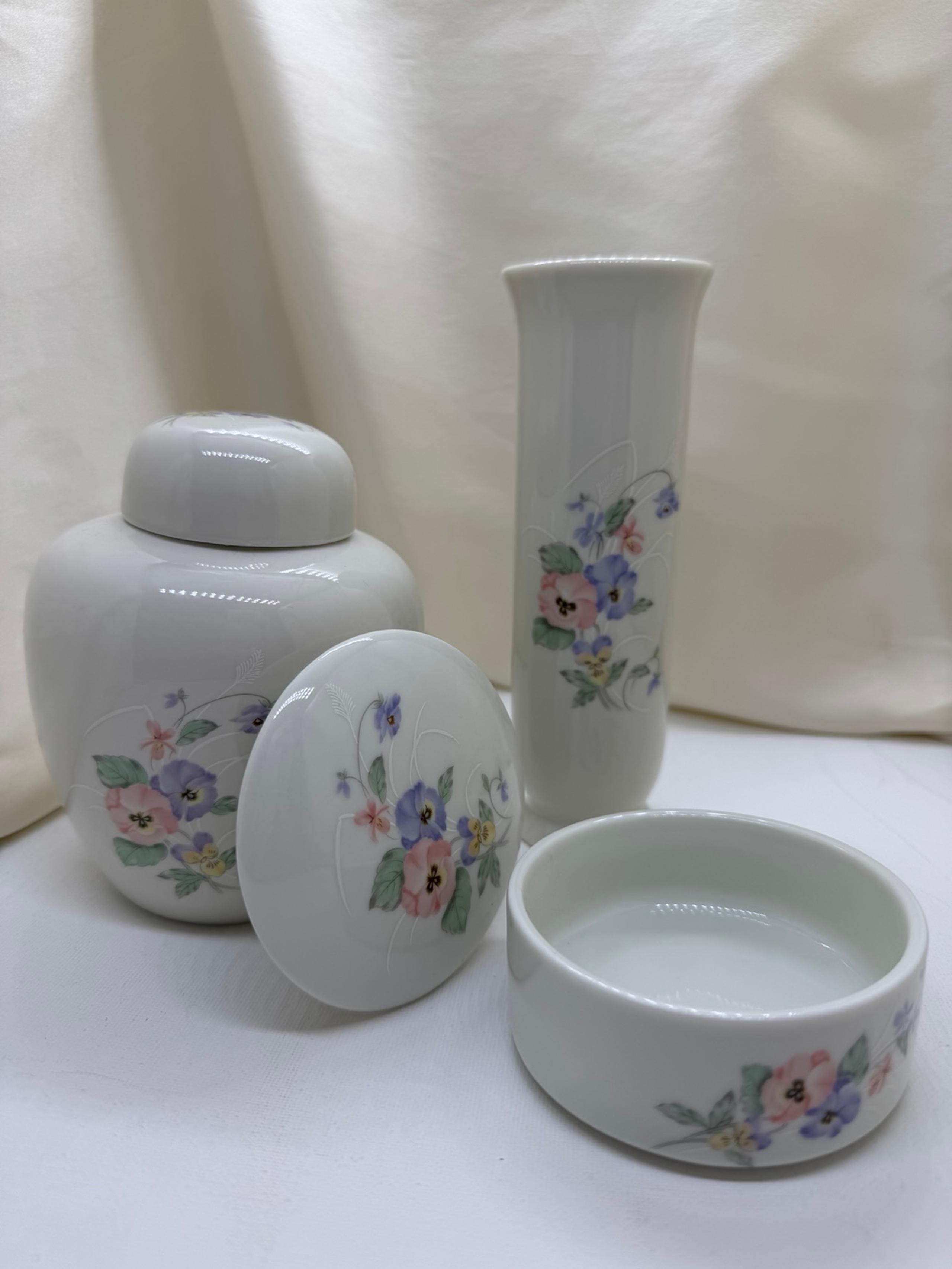 Vintage Japan Pansy Floral Set – Lidded Trinket Box, Vase & Ginger Jar - Russ