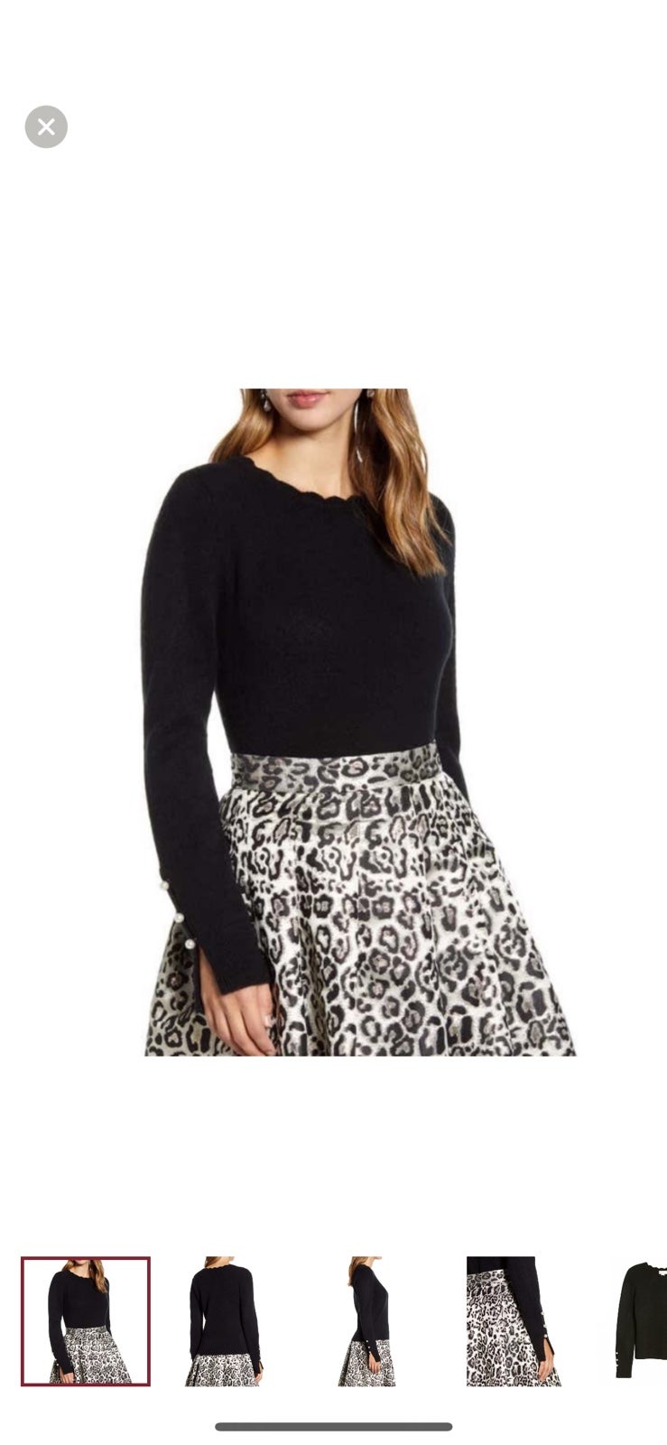 Rachel Parcell Black Scalloped Neckline Pearl Button Sweater