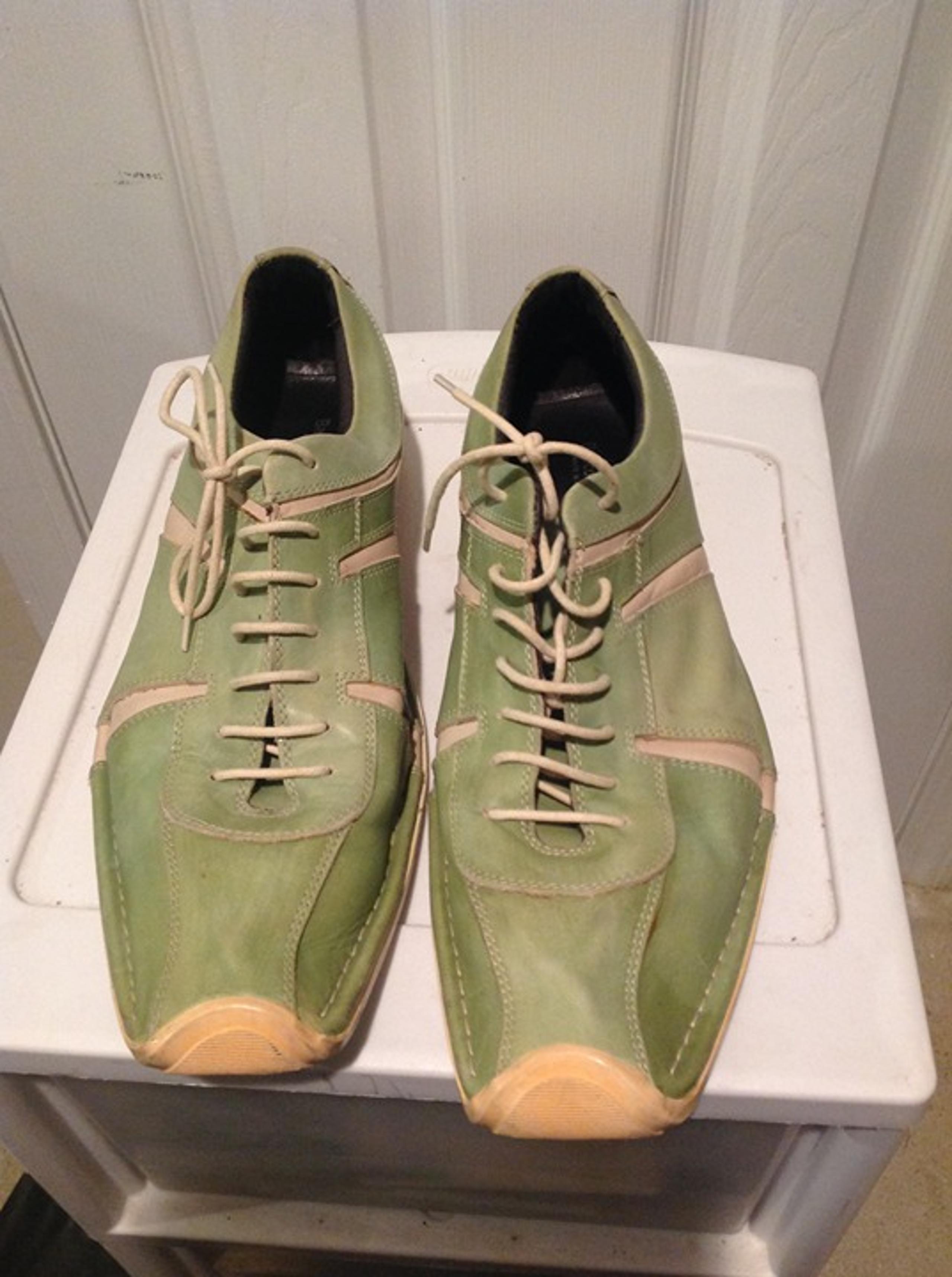 BACCO BUCCI Men's Leather Fashion Green/Cream Sneaker Square Toe, Lace Up Sz.12