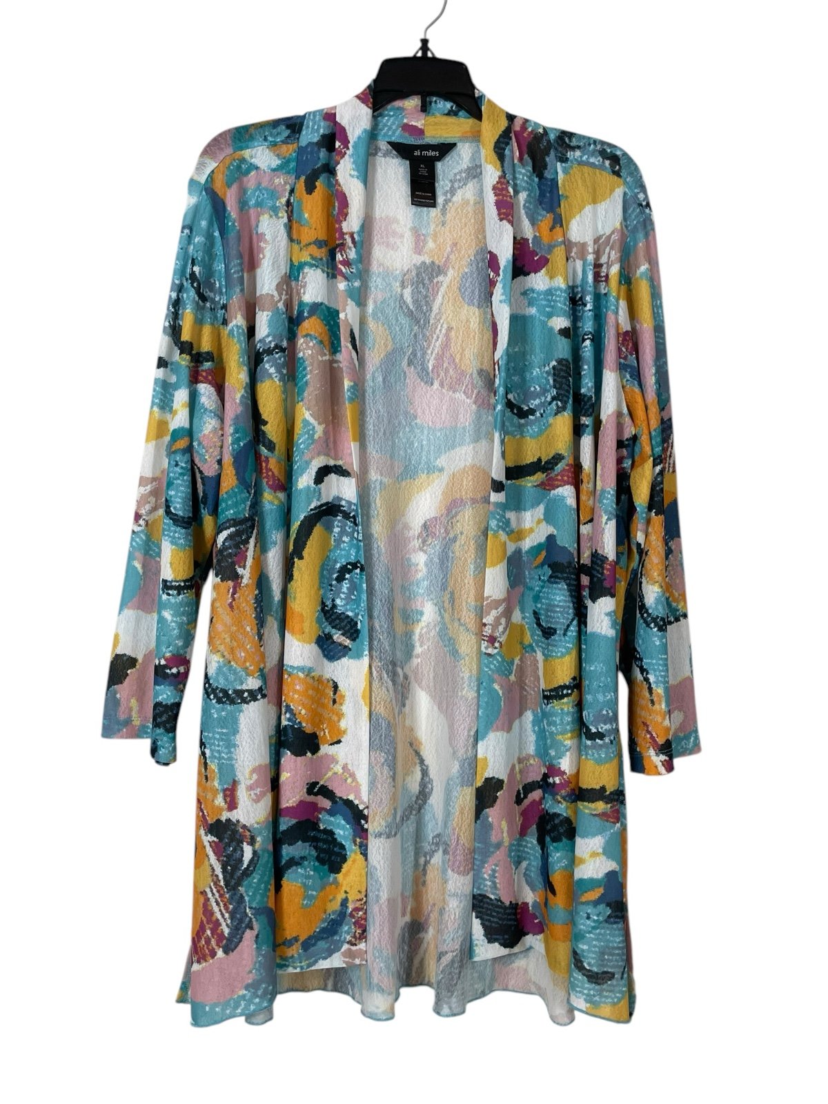 Ali Miles Open Front Cardigan Jacket? Semi Sheer Multicolor Long Sleeve Size XL