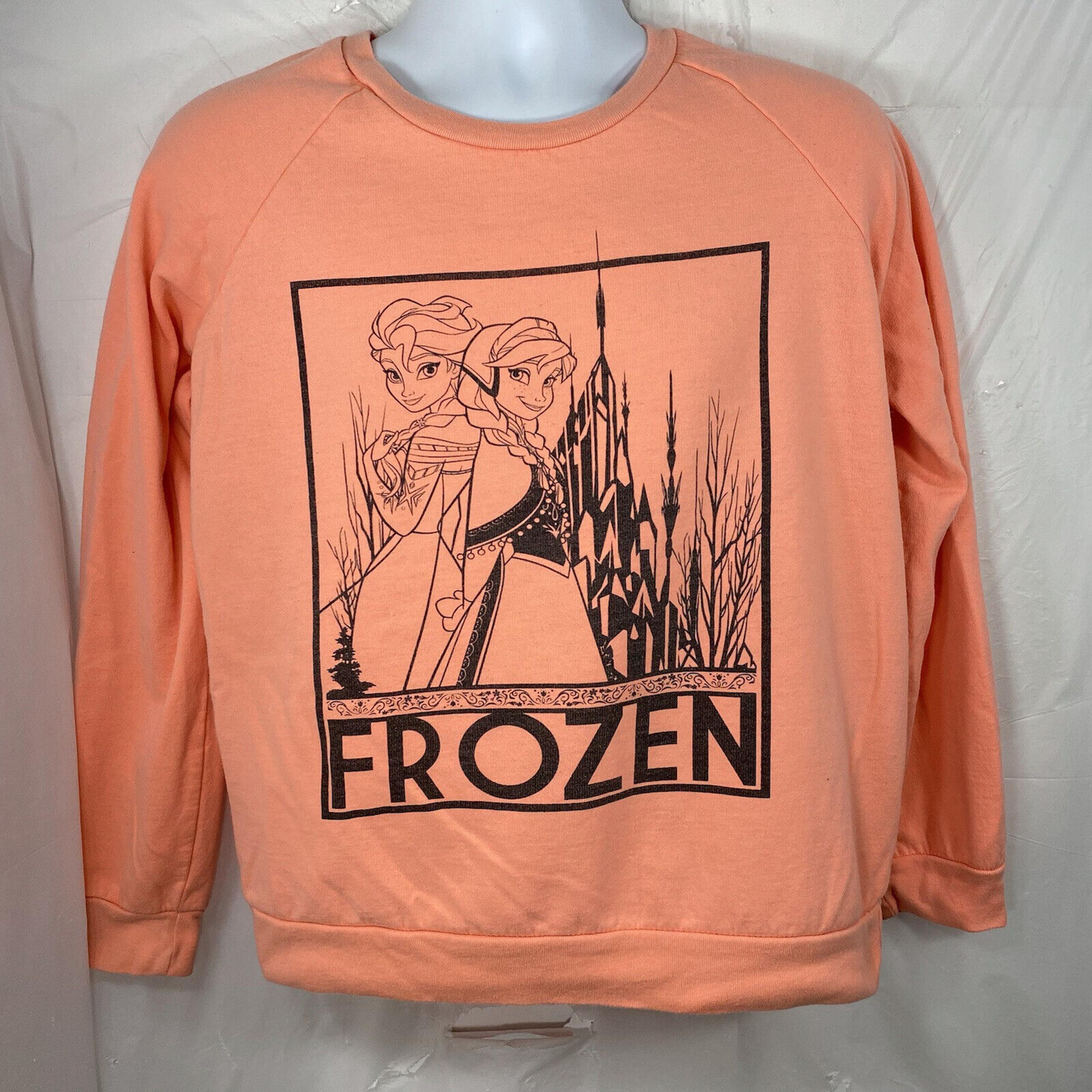 Disney Frozen Women's Large Anna Elsa Crewneck Fleece Pullover Sweatshirt Pink