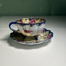 RARE vintage Japan hand painted tea cup and saucer - fine china (nippon?)