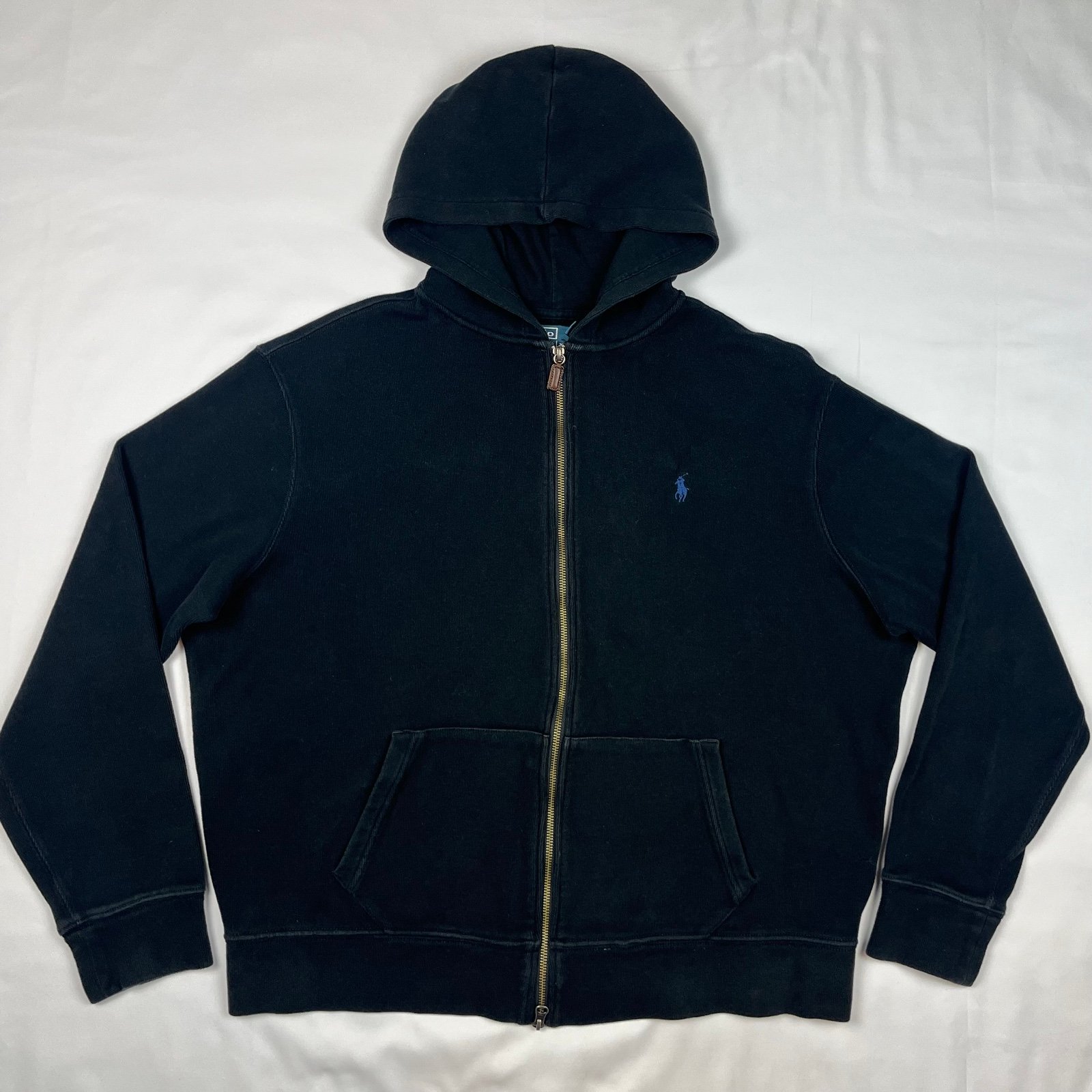 Vtg Polo Ralph Lauren Mens Hoodie Sweater 2XL Knit Y2K Black B8