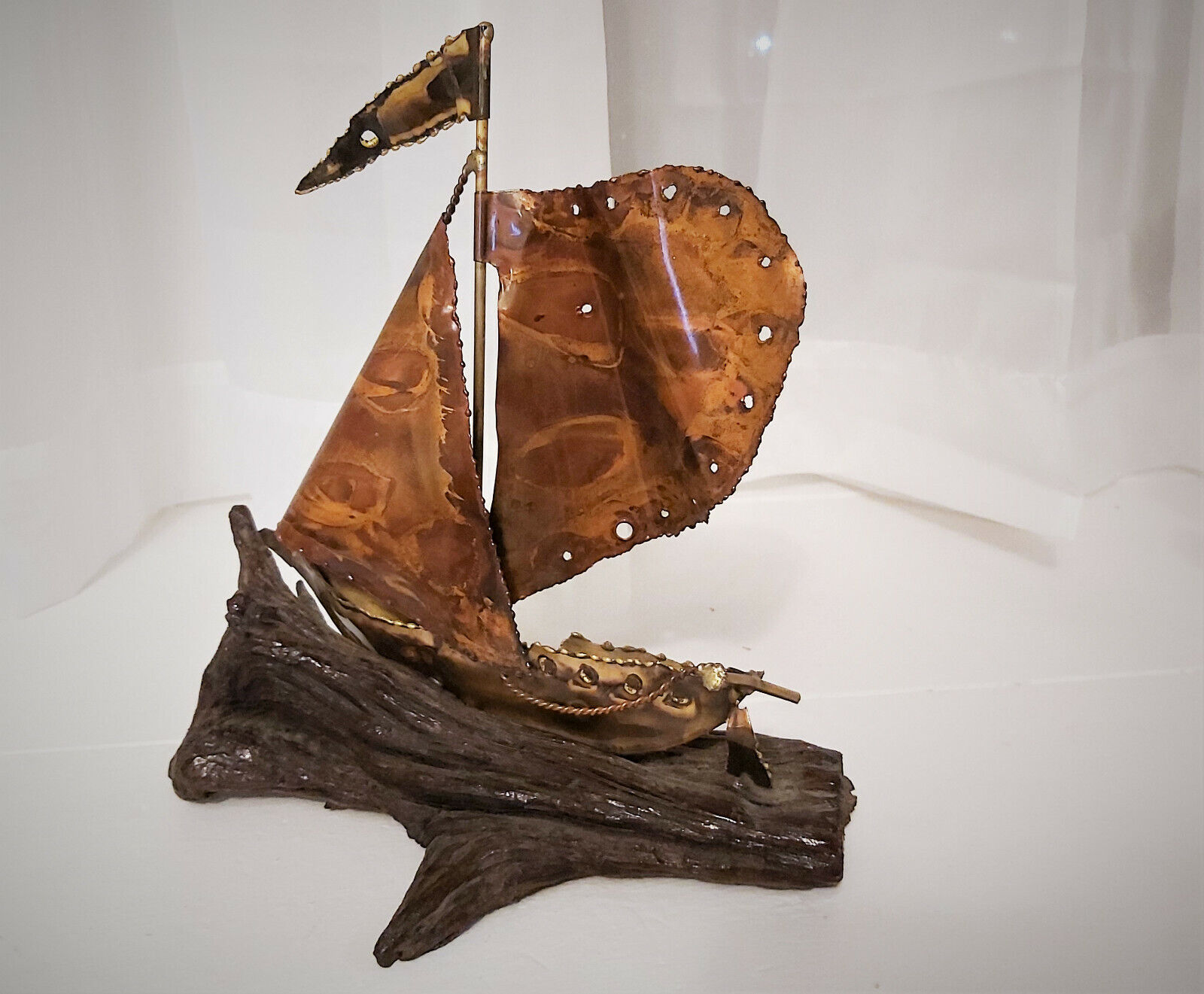 Copper Brass Wood Sailing Ship sculpture