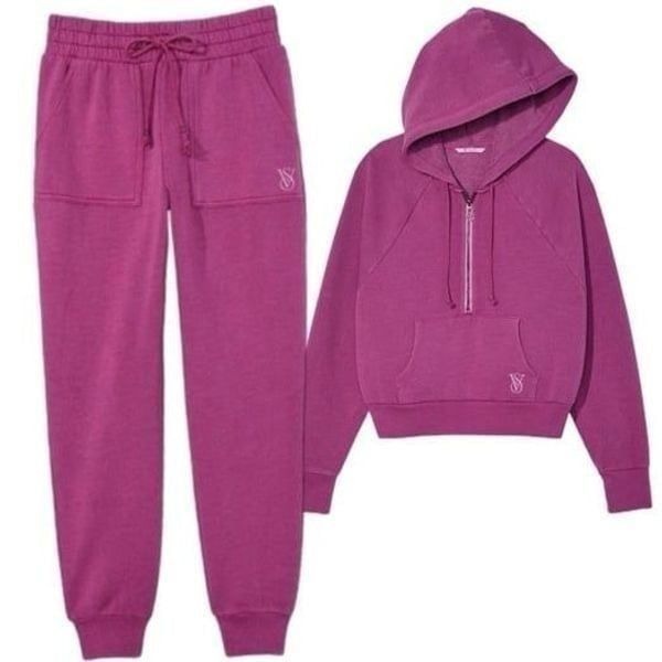 Victorias Secret Set Cozy & Comfy Fleece Tracksuit Hoodie XL & Joggers m L Pink