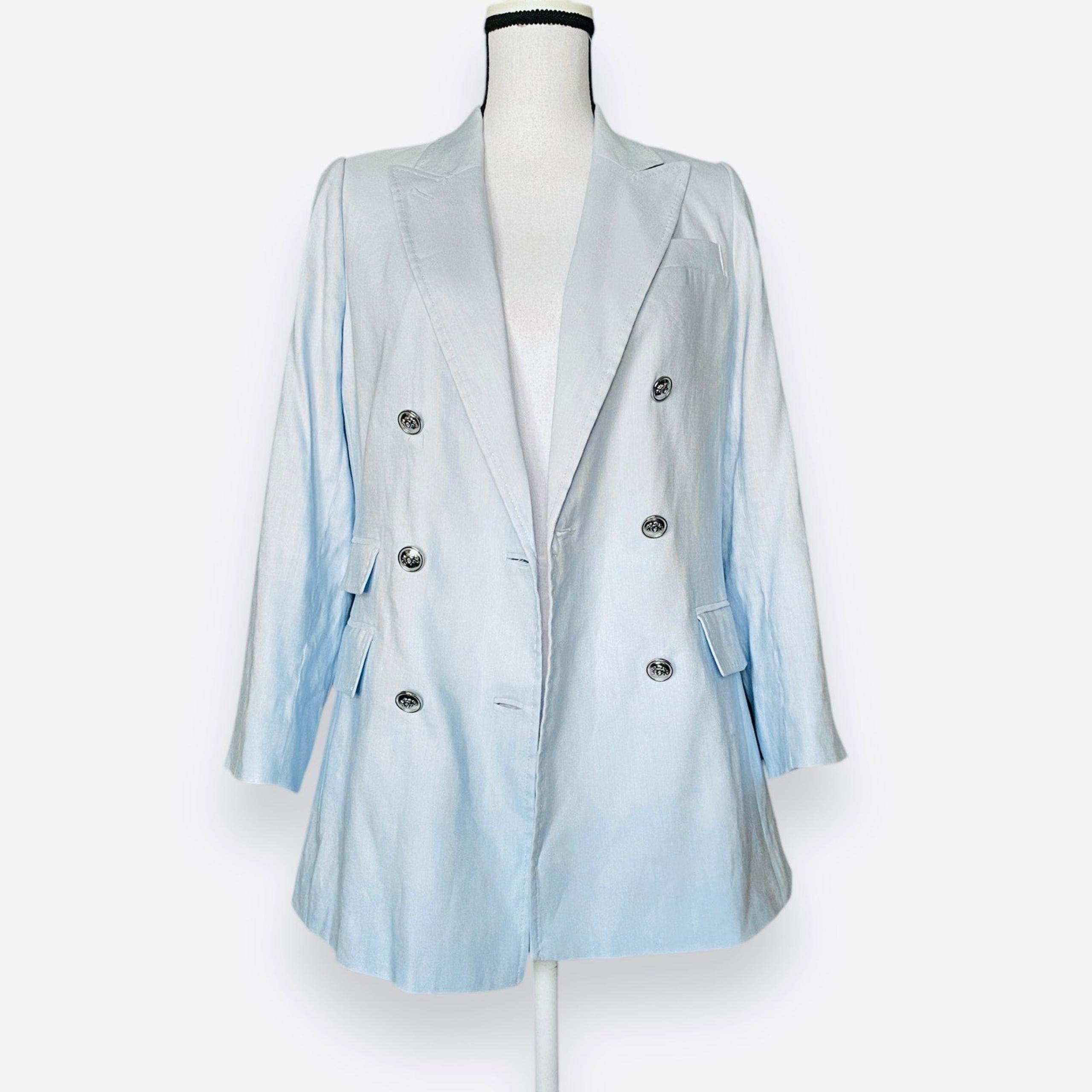 Antonio Melani Riviera Linen Blazer Jacket Fits Sz S Light Blue Silver Buttons