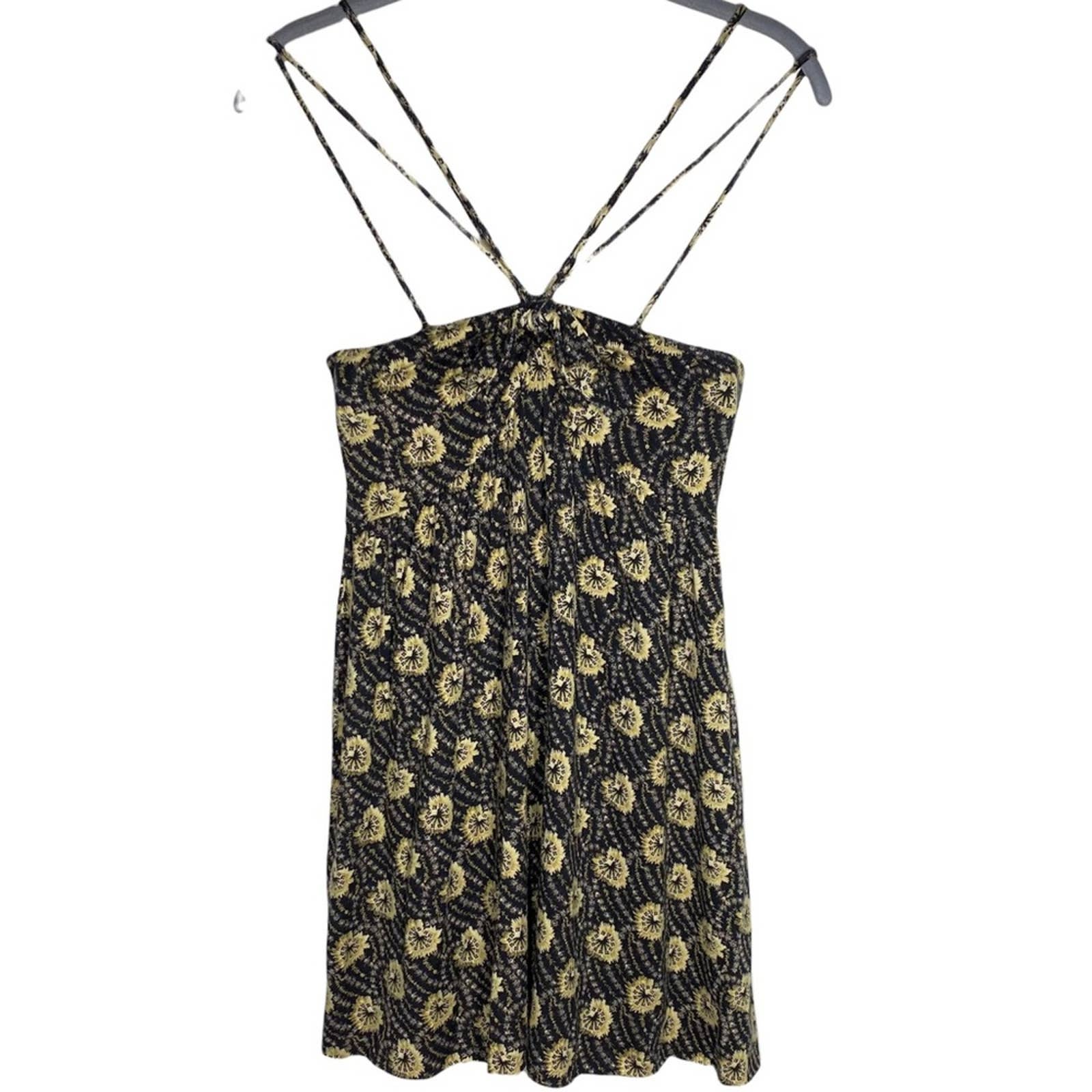 Free People Strappy Floral Boho Tunic Top Black Yellow Size Medium NWT From 2007