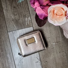 GUESS Los Angeles Abree Small Zip-Around Metallic Rose Gold Wallet NWOT