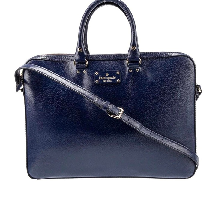 Women's Kate Spade laptop bag leather Wellesley Tanner navy blue handbag purse