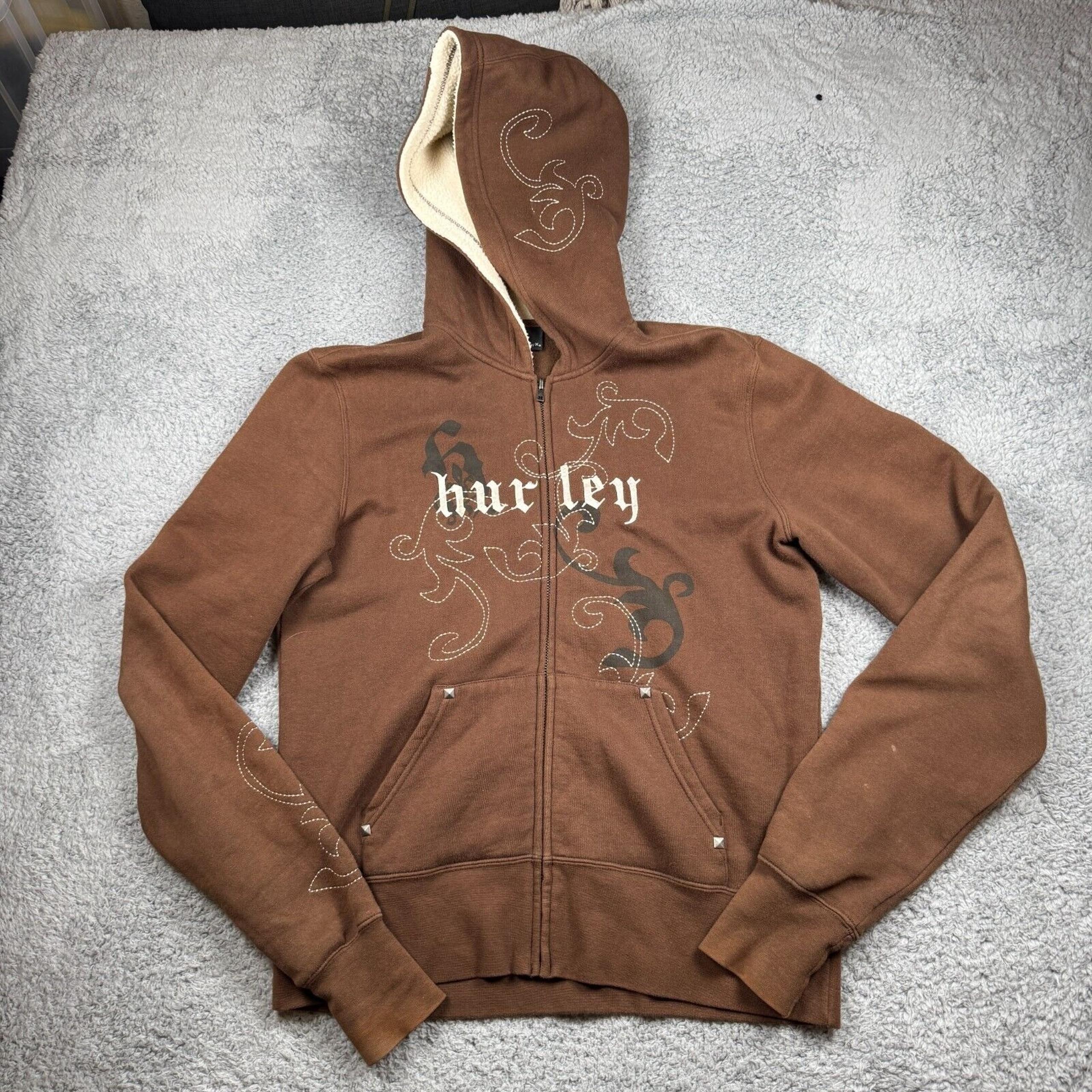 Vintage Y2K Hurley Sherpa Lined Full-Zip Hoodie Women's Size XL Skater Grunge
