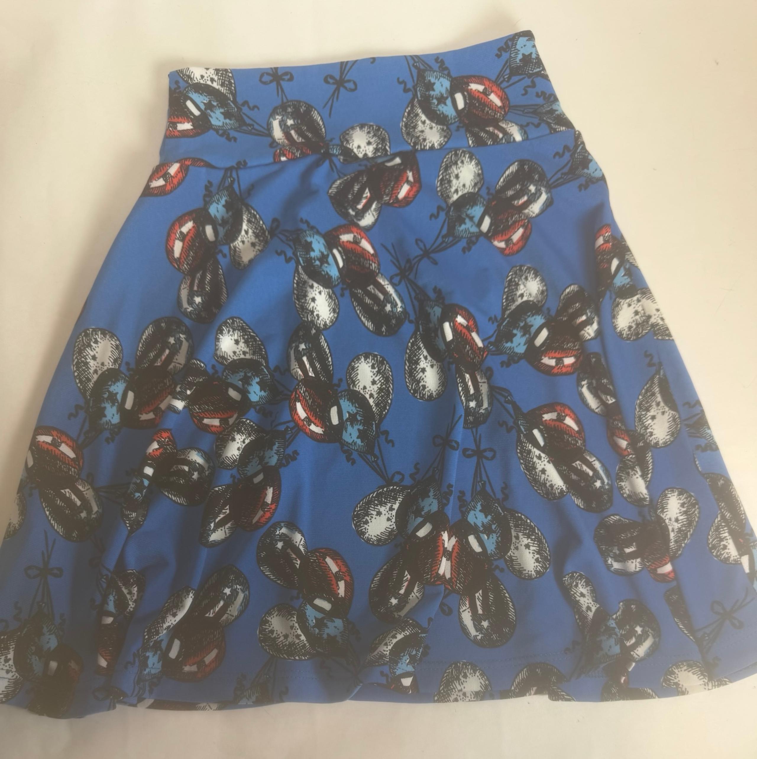 Size 4 Girls LulaRoe Azure Stars & Stripes Balloons Skater Skirt 4th of July