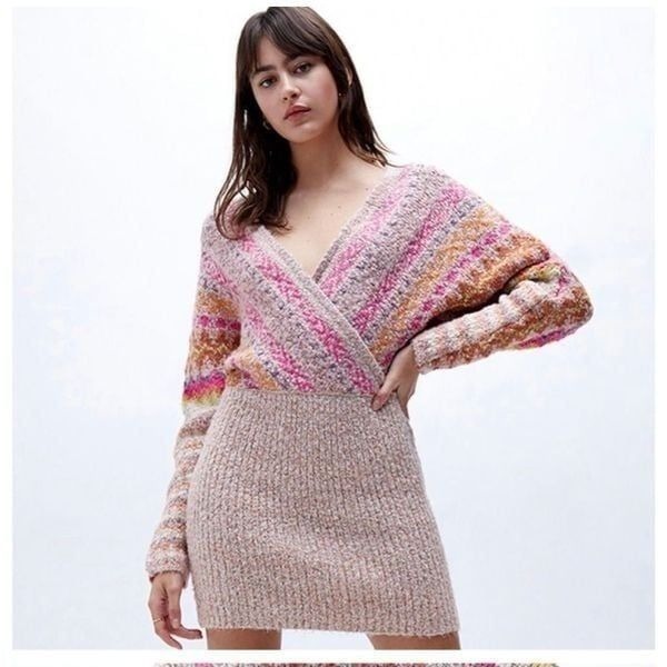 Free People Forever Fairisle sweater dress in strawberry knit combo size S New