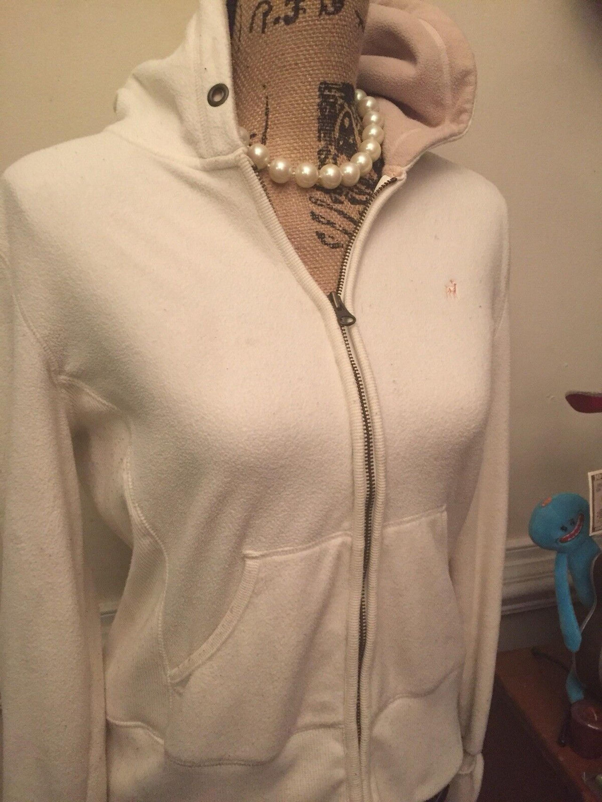Womens Old Navy Winter White Full Zip Fleece Jacket Medium Coat Ivory Hoodie