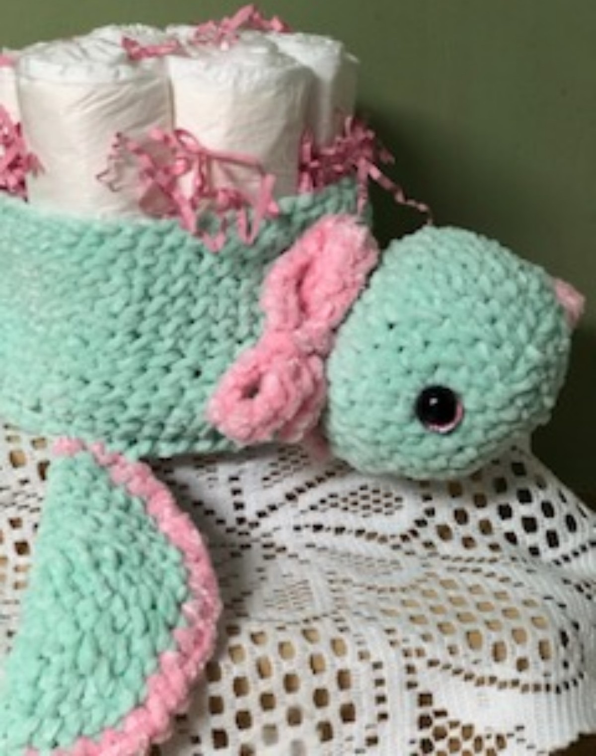 Crochet handmade turtle diaper cake