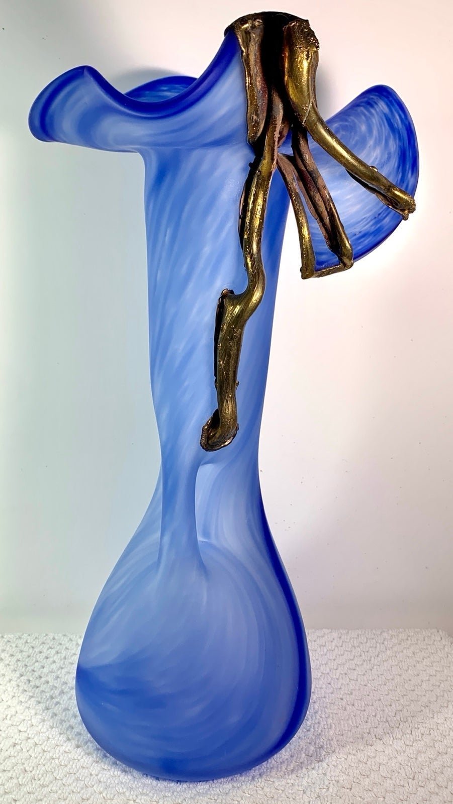 Vintage (Filip Ravert style Frosted Blue Glass Vase