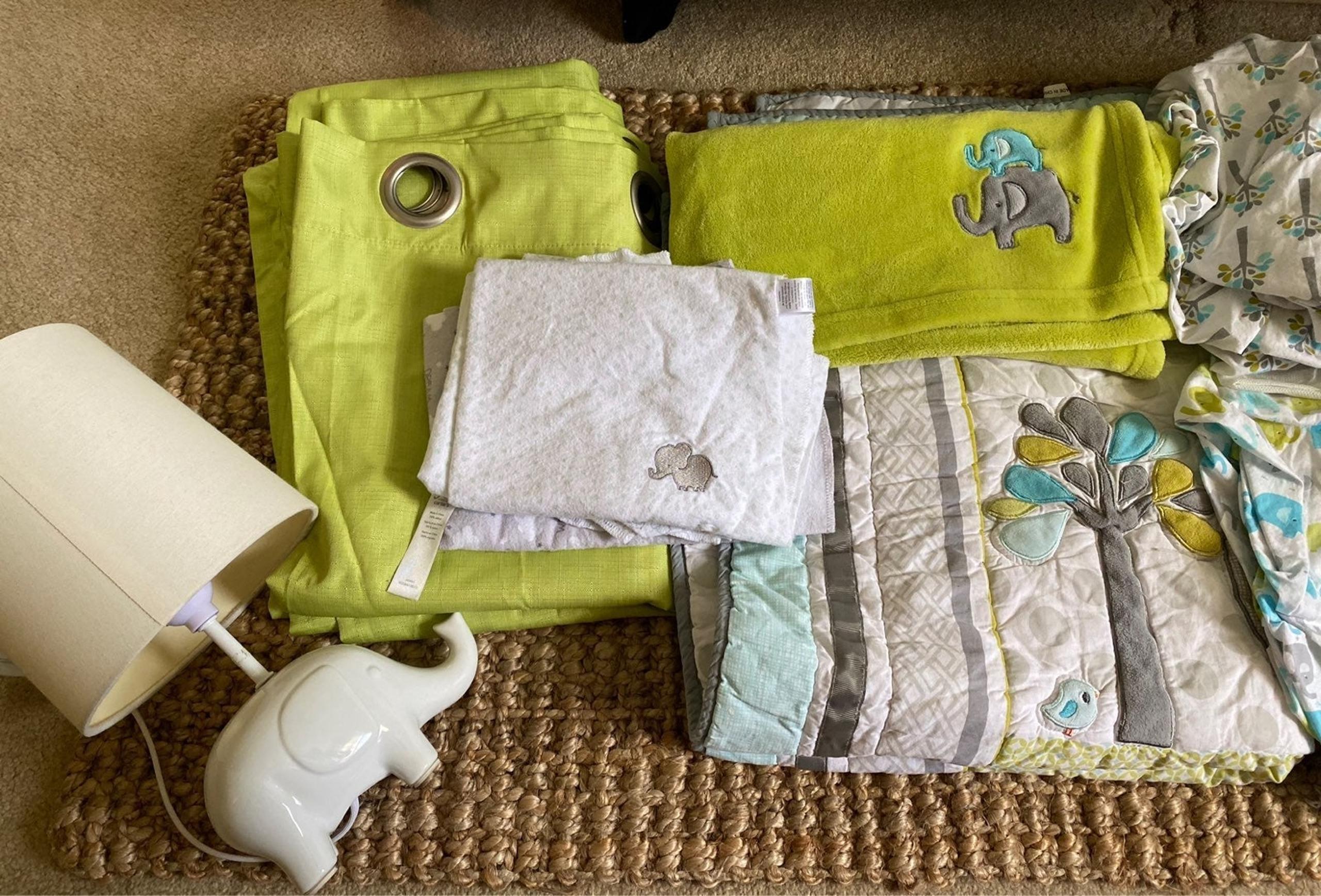 Full nursery set! Bedding curtains lamp
