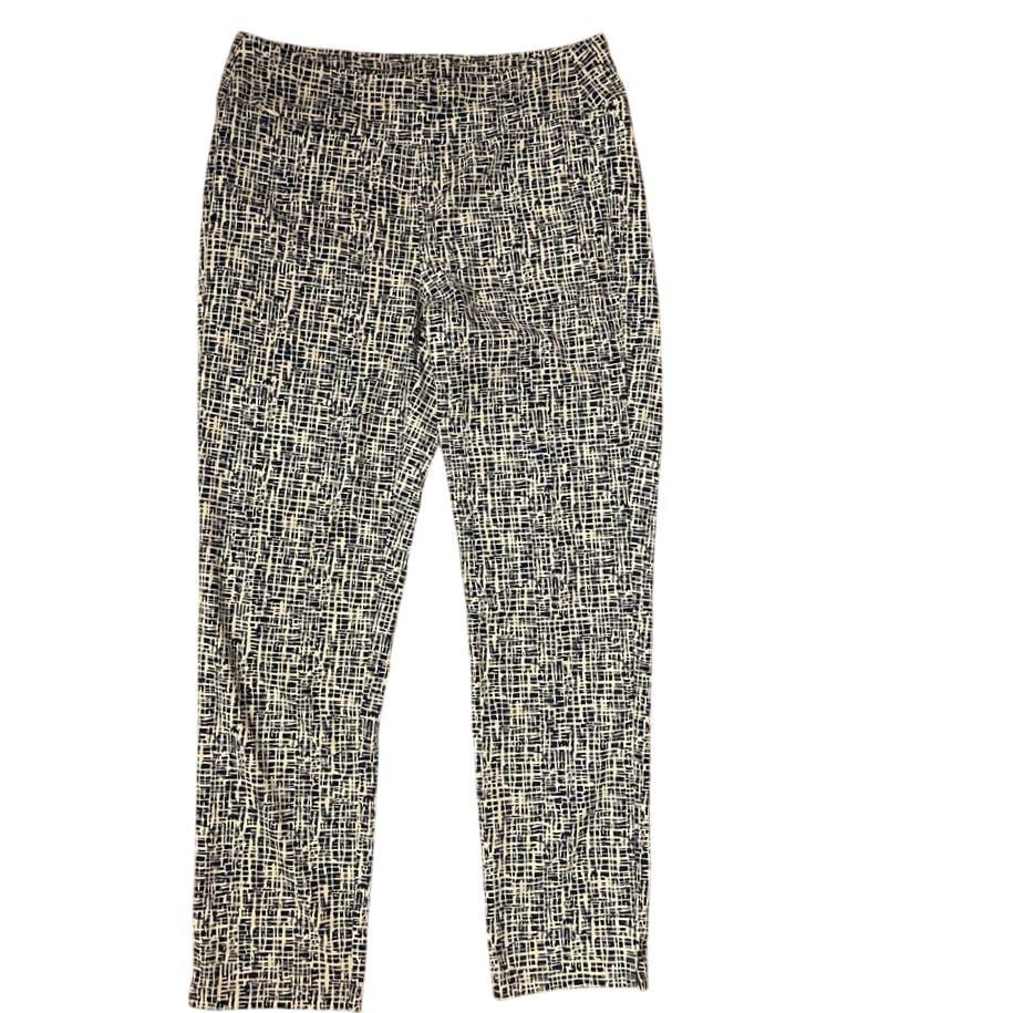 J. McLaughlin navy blue and white abstract print stretch pull on pants size S