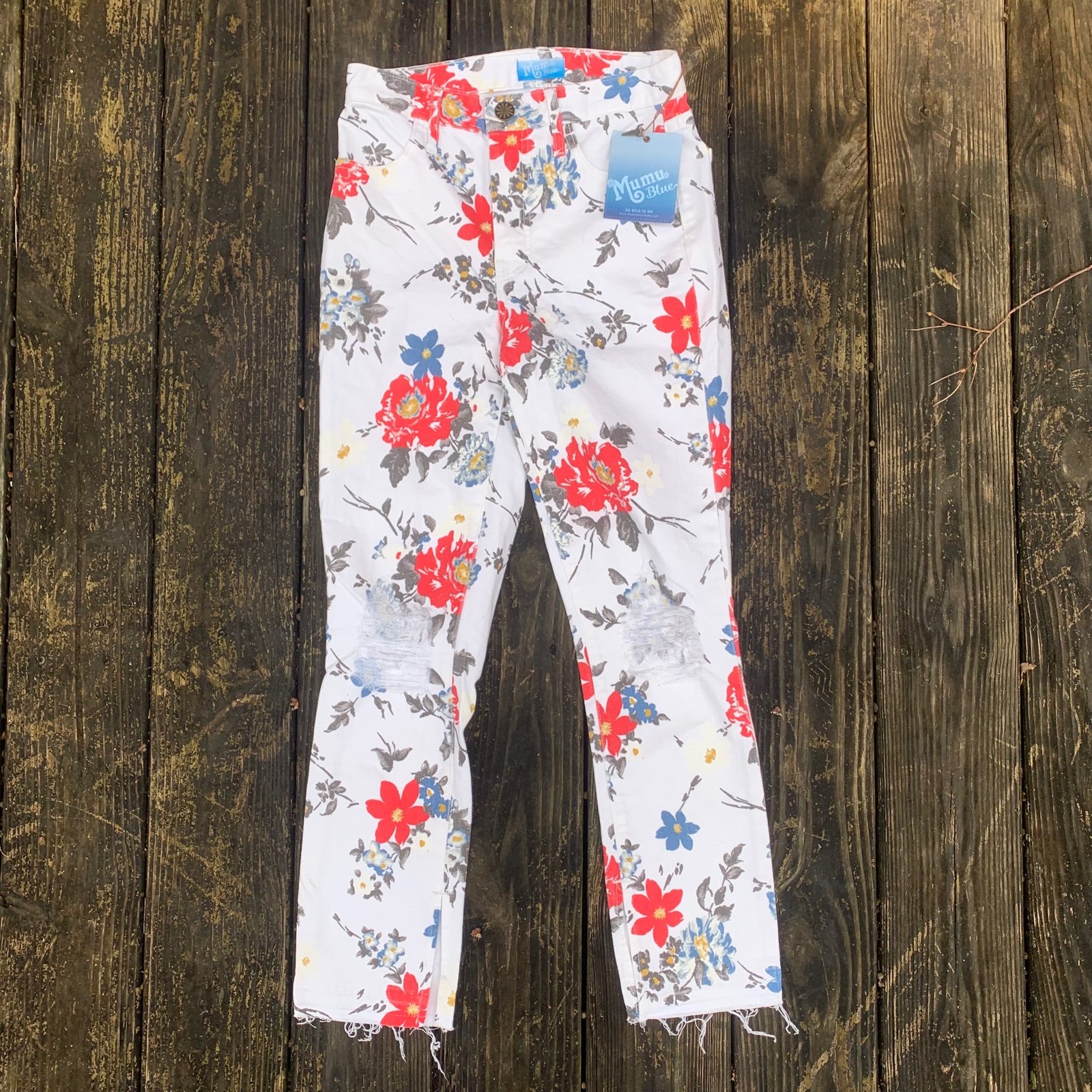Show Me Your Mumu new floral distressed denim pants- 25