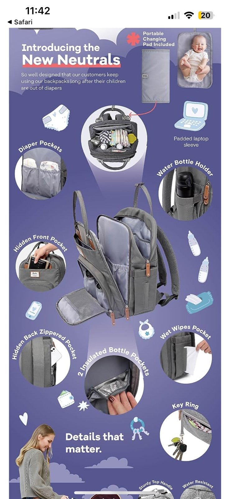 Ruvalino Diaper Bag Backpack Multi-Function Travel Bag