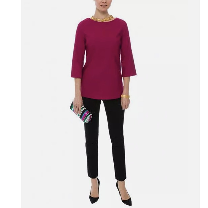 Estelle and Finn Womens Tunic Top Size 2 Magenta 3/4 Sleeve Stretch Lined