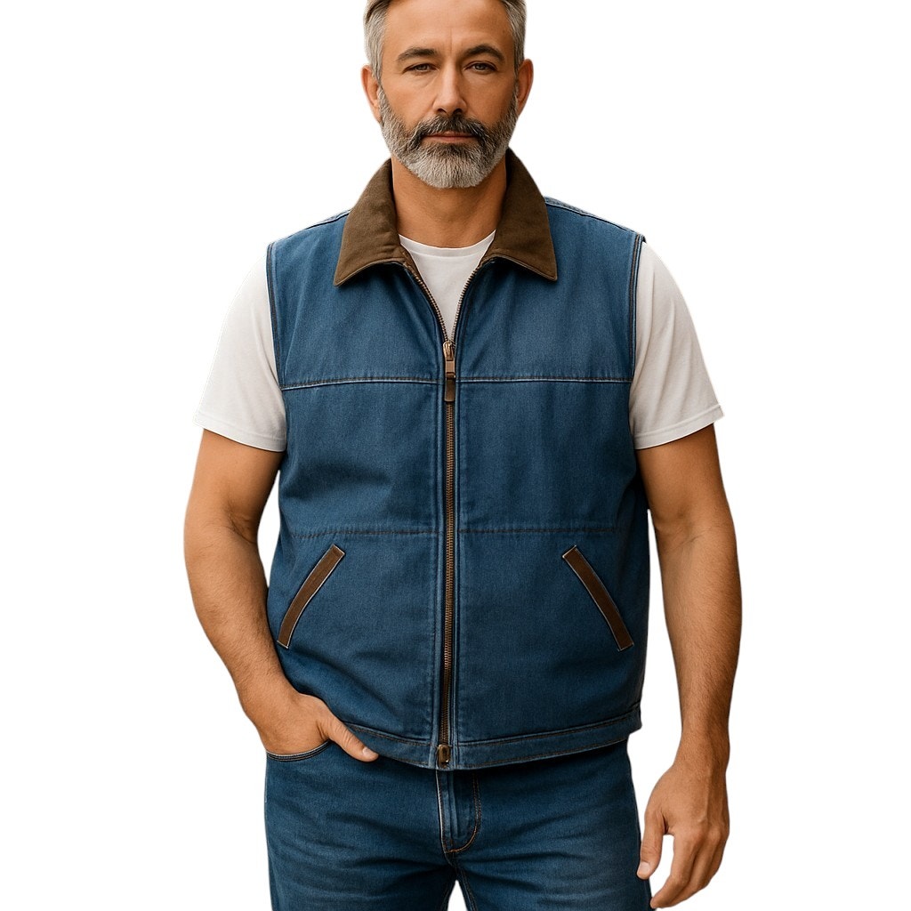 Wrangler Hero Blue Denim Sherpa Lined Zip Up Vintage Vest 3 XL