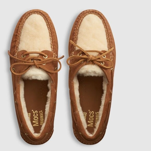 NEW GH Bass Shearling Men’s Hampton Lined Boat Shoes Leather
