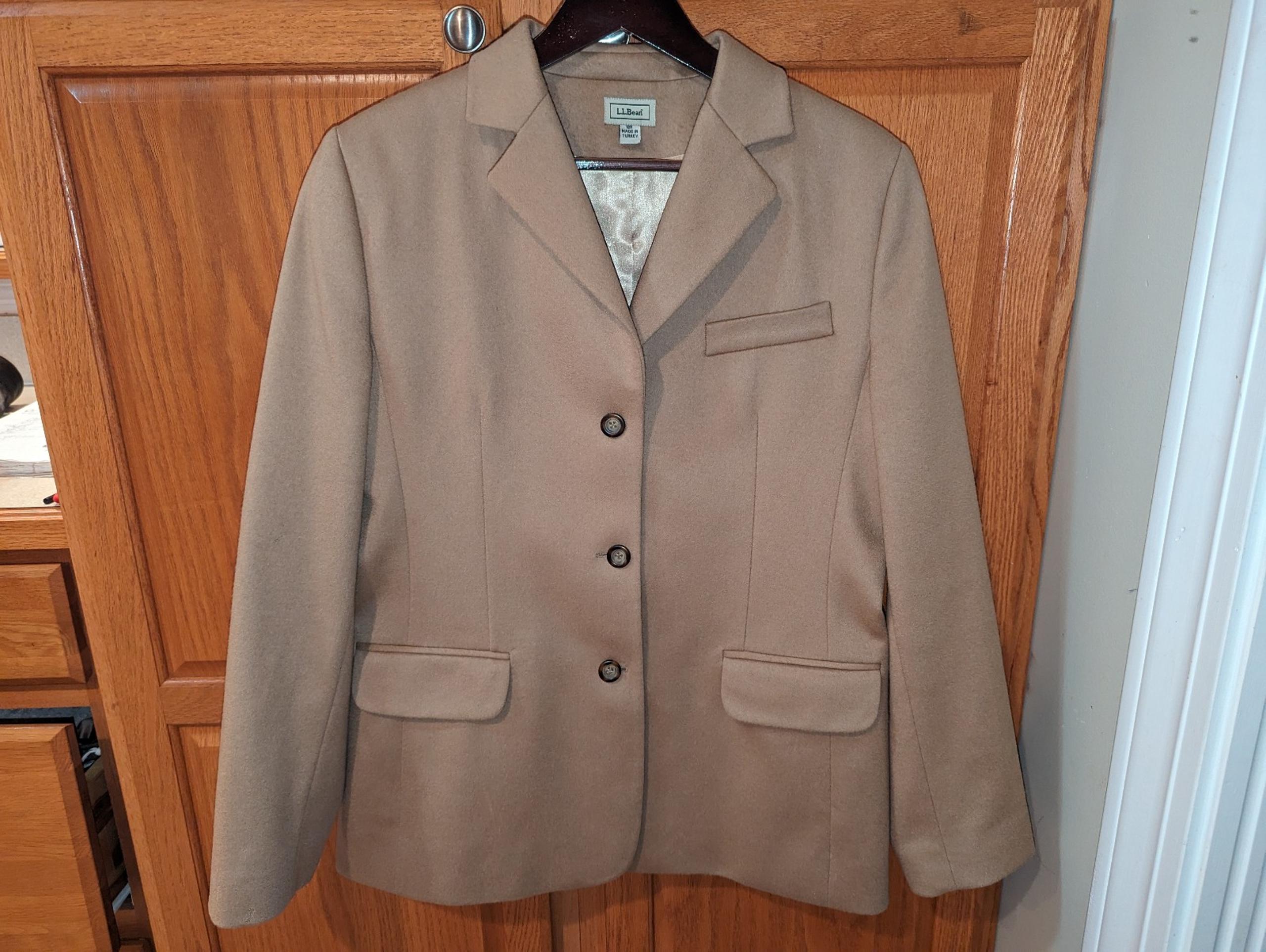 Vintage L.L. bean Tan Beige Wool Cashmere Trench Coat Women size L 12R Button