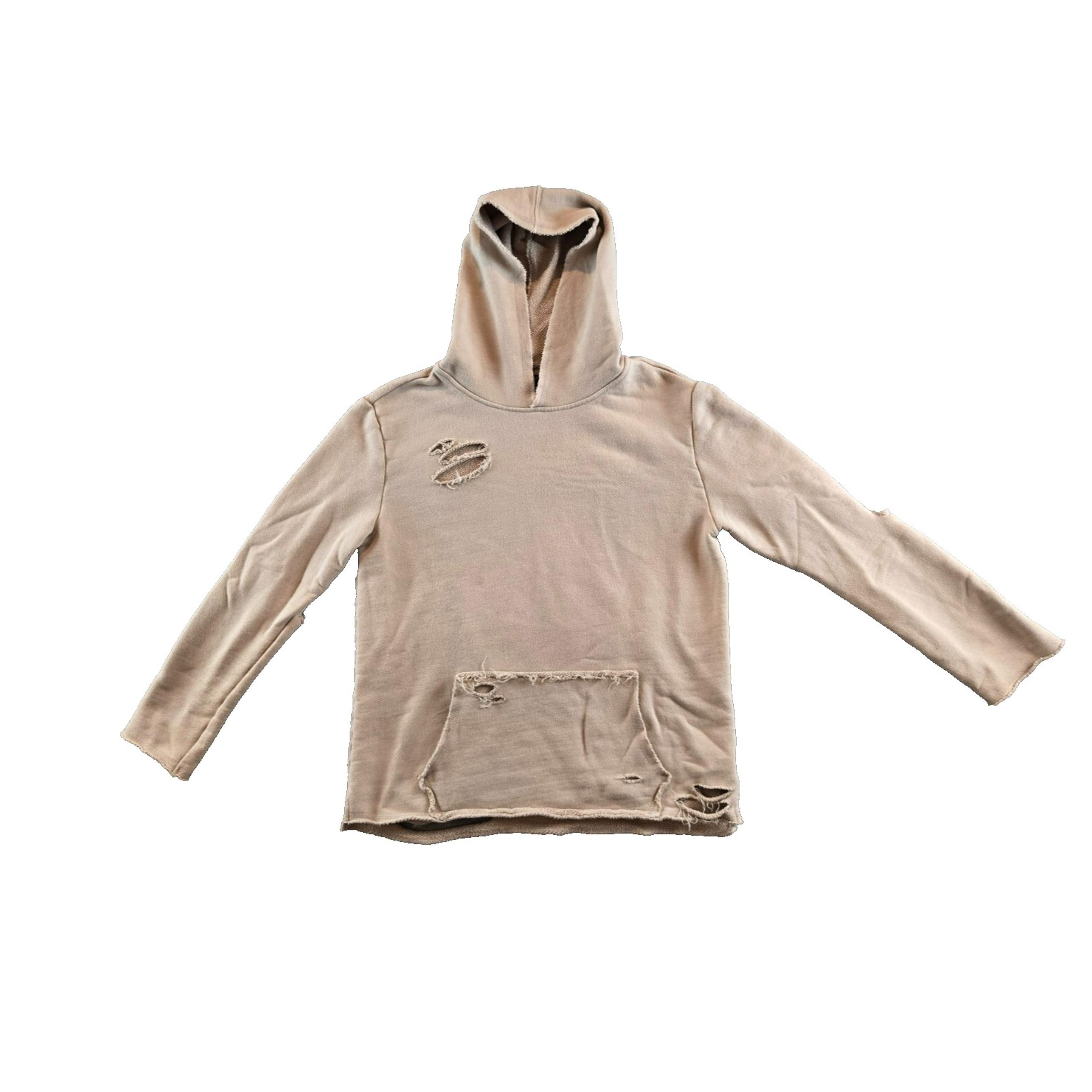 Elwood Core Hoodie Sweatshirt Size XS Beige Pullover Distressed Cotton Terry