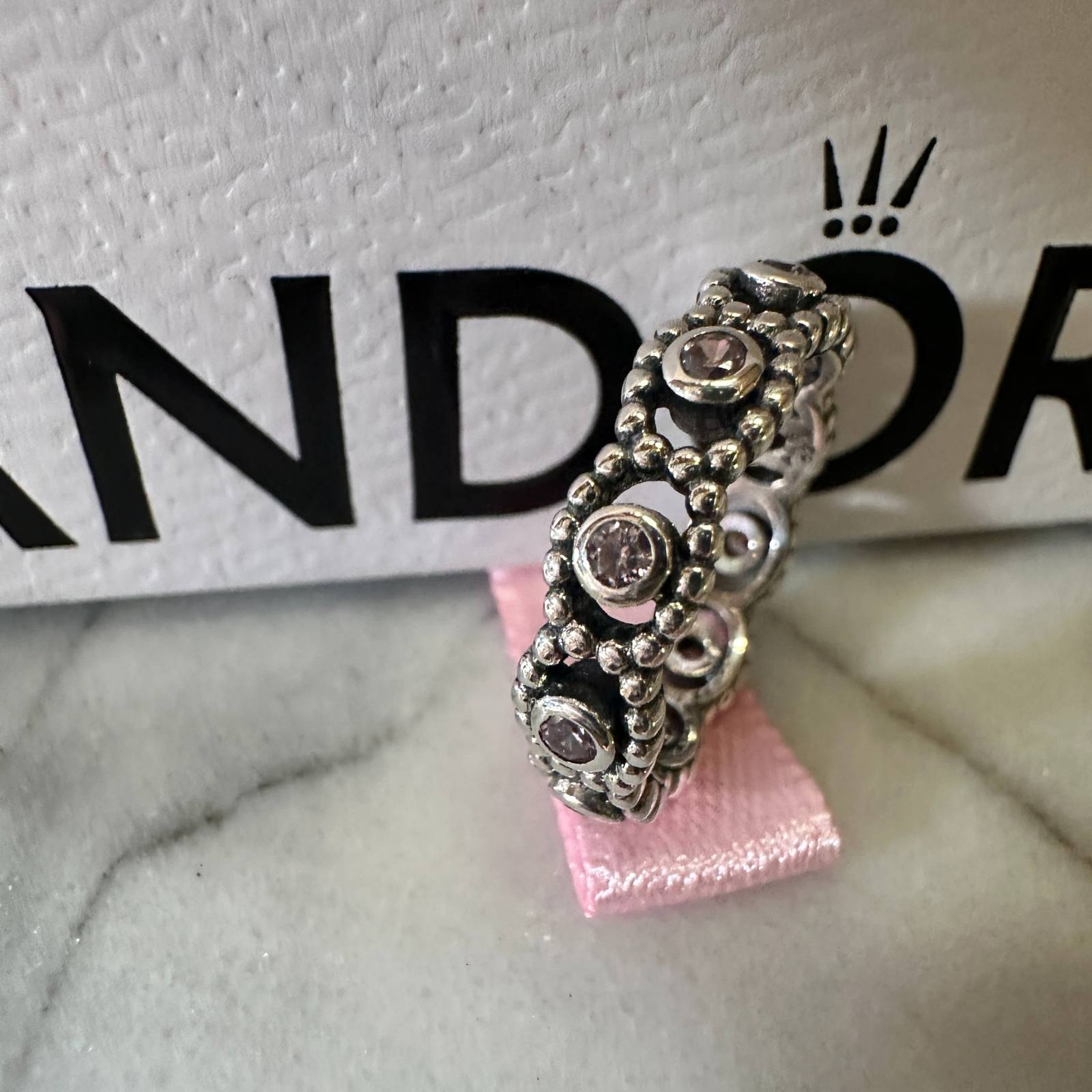 Authentic Pandora Her Majesty Ring Stackable Ring, Pink CZ SIZE 6(52)