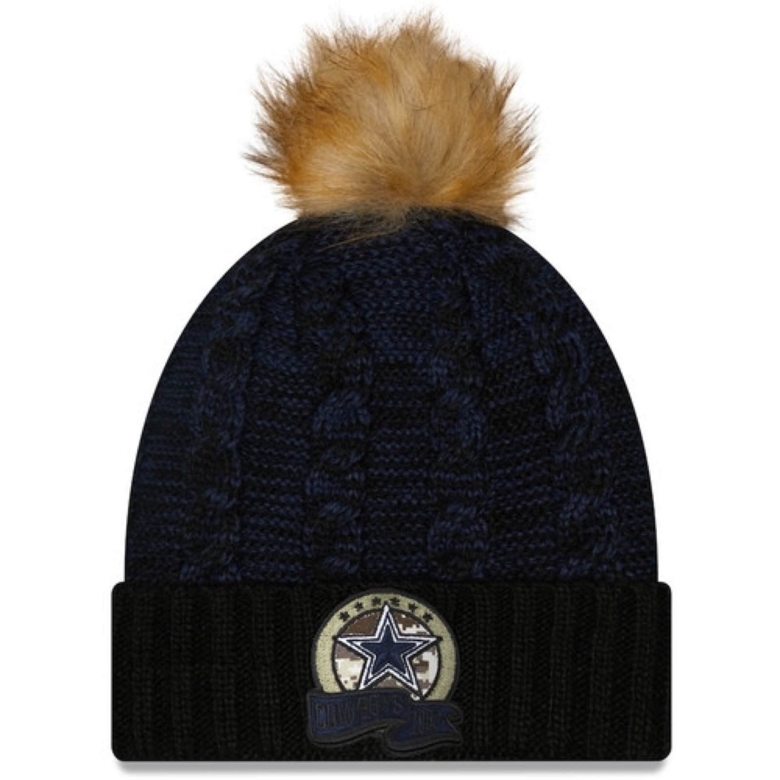 D allas Cowboys Women's New Era Black/ 2022 Salute To Service Pom Knit Hat