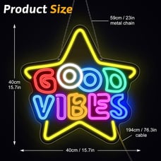 Good Vibes LED Neon Sign, Colorful Star Neon Sign for Wall Decoration 15.7x15.7