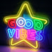 Good Vibes LED Neon Sign, Colorful Star Neon Sign for Wall Decoration 15.7x15.7
