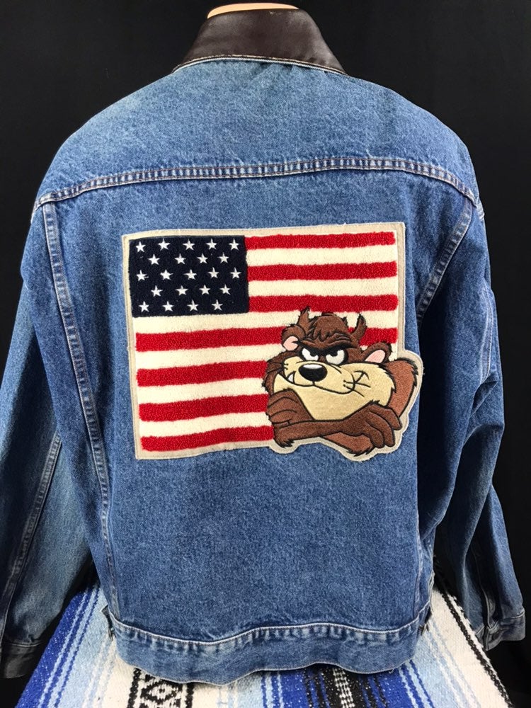 Vtg Taz Looney Tunes Denim Jacket