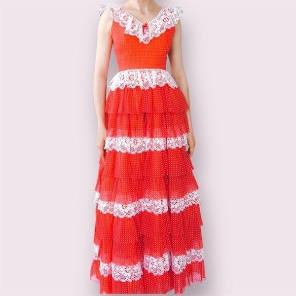 NADINE Vintage 1970s Swiss Dot Tulle & Lace Gown