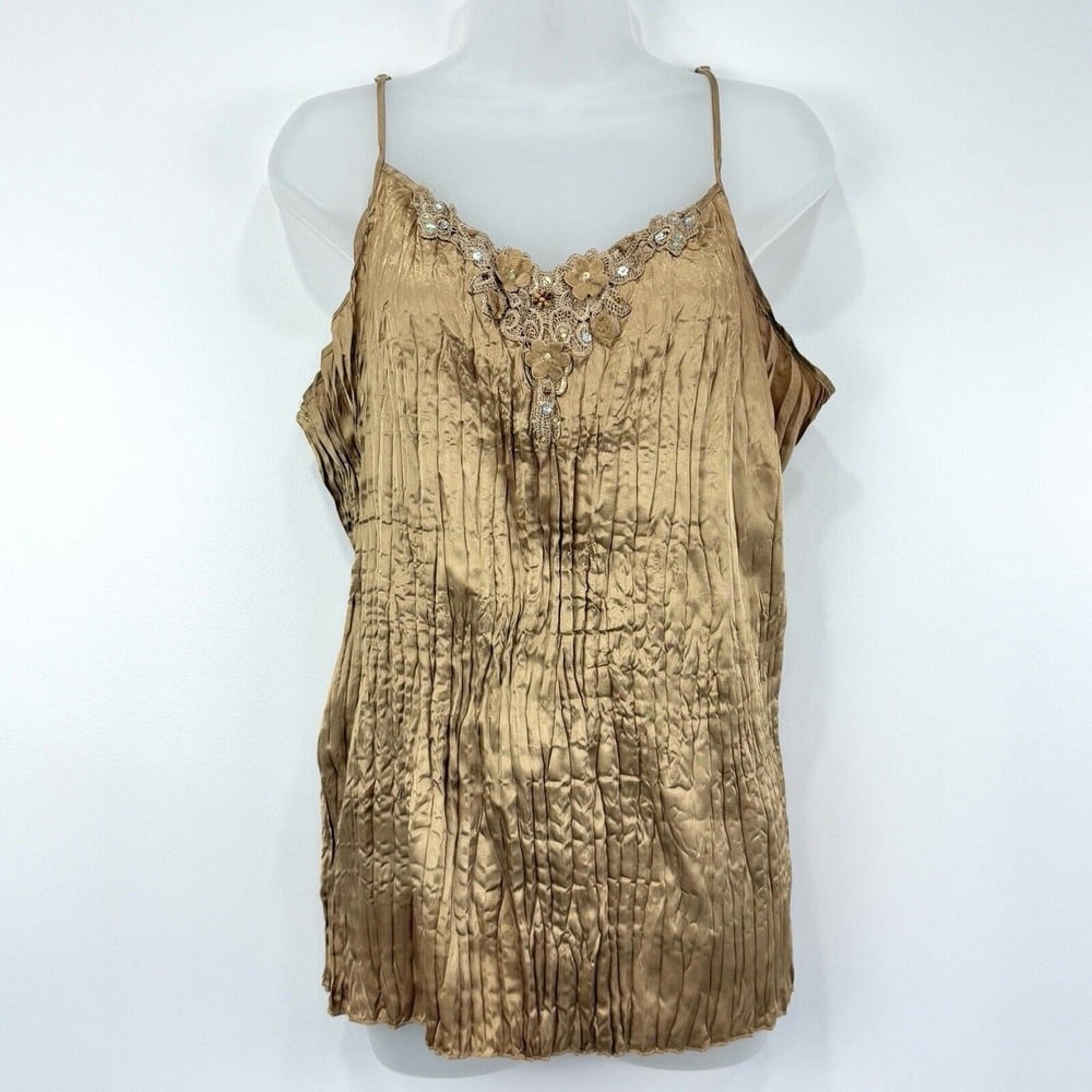 Kaelyn Max II Cami Top Womens 2X Gold VTG Y2K Babydoll Crinkle Fairygrunge Satin