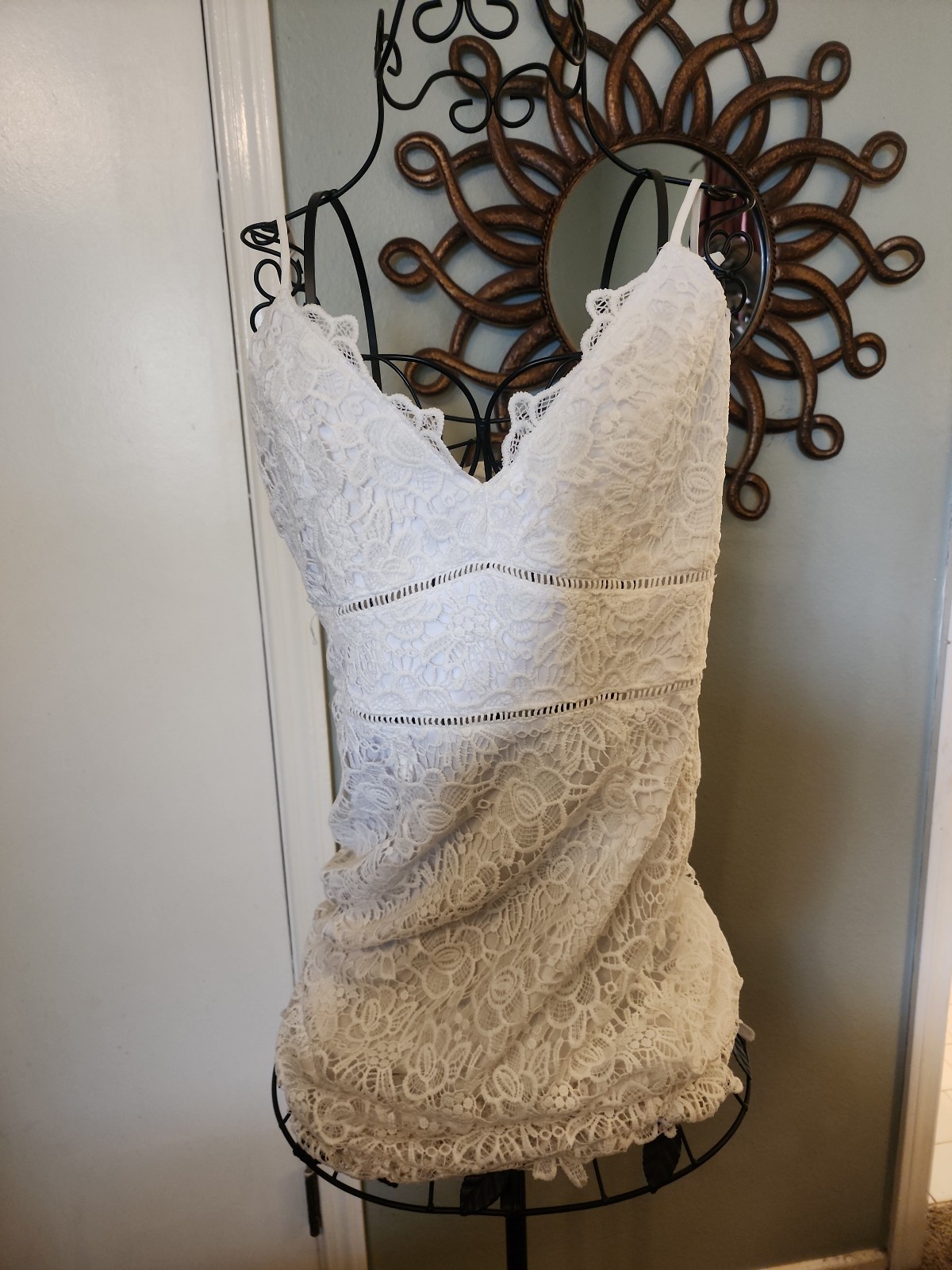 Blue Rain White Eyelet Dress Women sz L