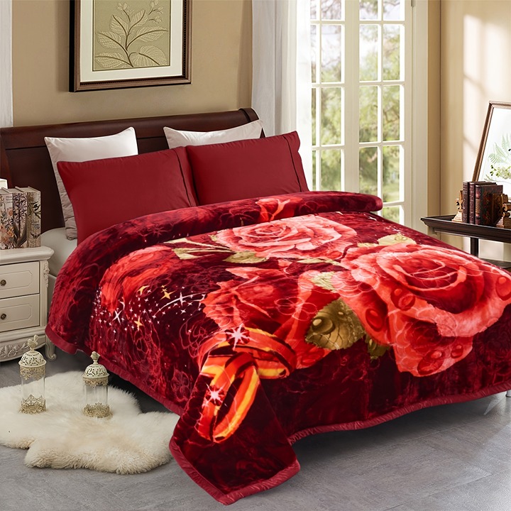 1pc Thick Fleece Bed Blanket, Plush Velvet Blanket, Two Ply Reversible -BdF