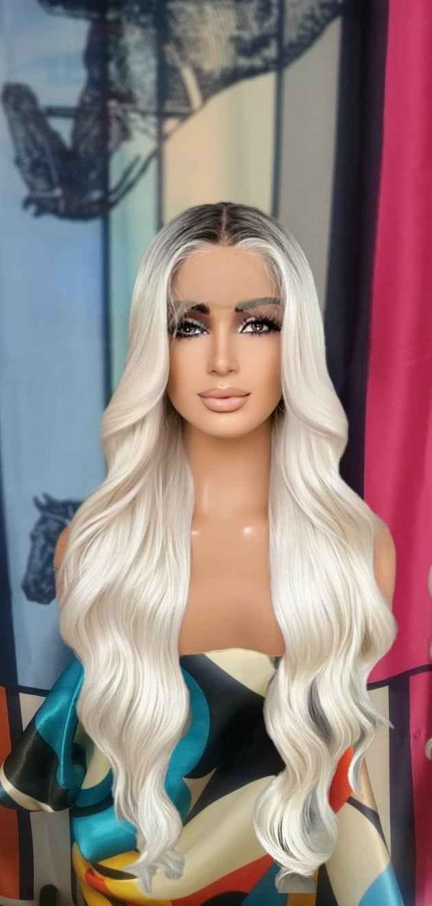 Wowfactor celebrity blonde wavy hd lace front wig with dark roots