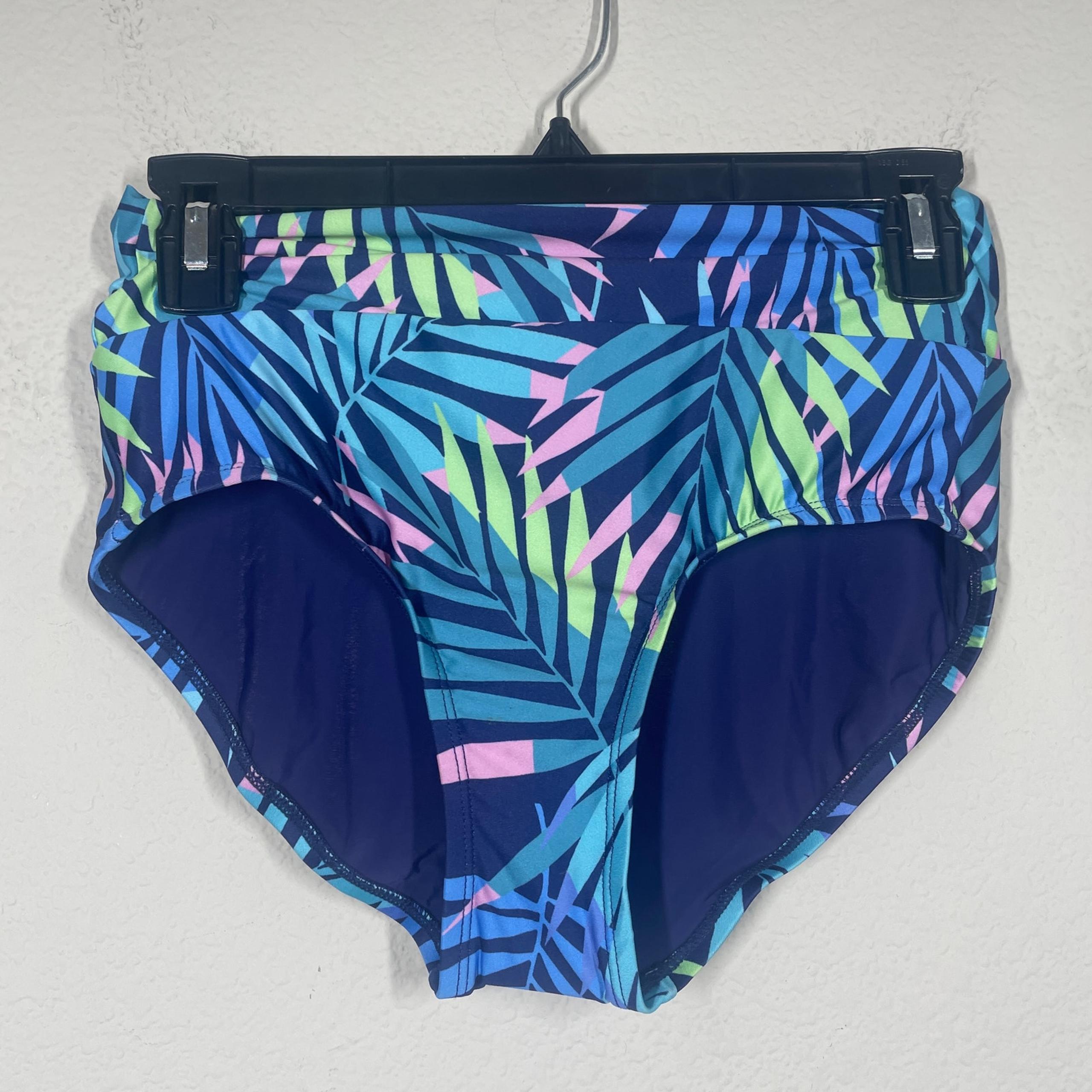 ModCloth Medium High Waisted Bikini Bottom Swimwear Blue Tie Back Tropical Print