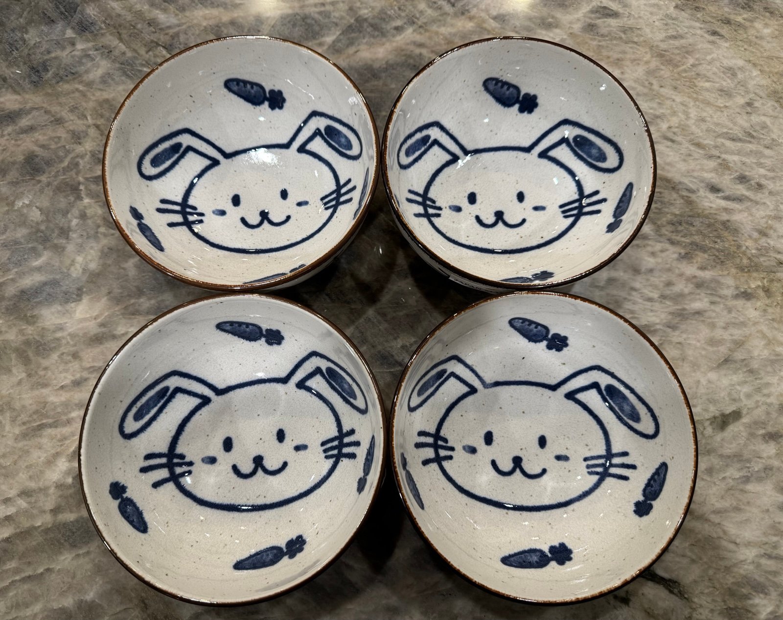 Brand New Set of 4 Etched Bunny Bowls Made in Japan 5.75”