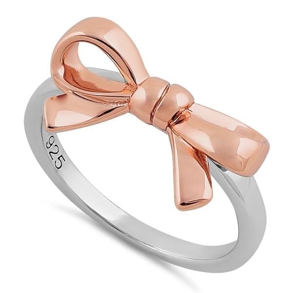 Sterling Silver Two Tone Rose Gold Plated Bow Ring Size 8