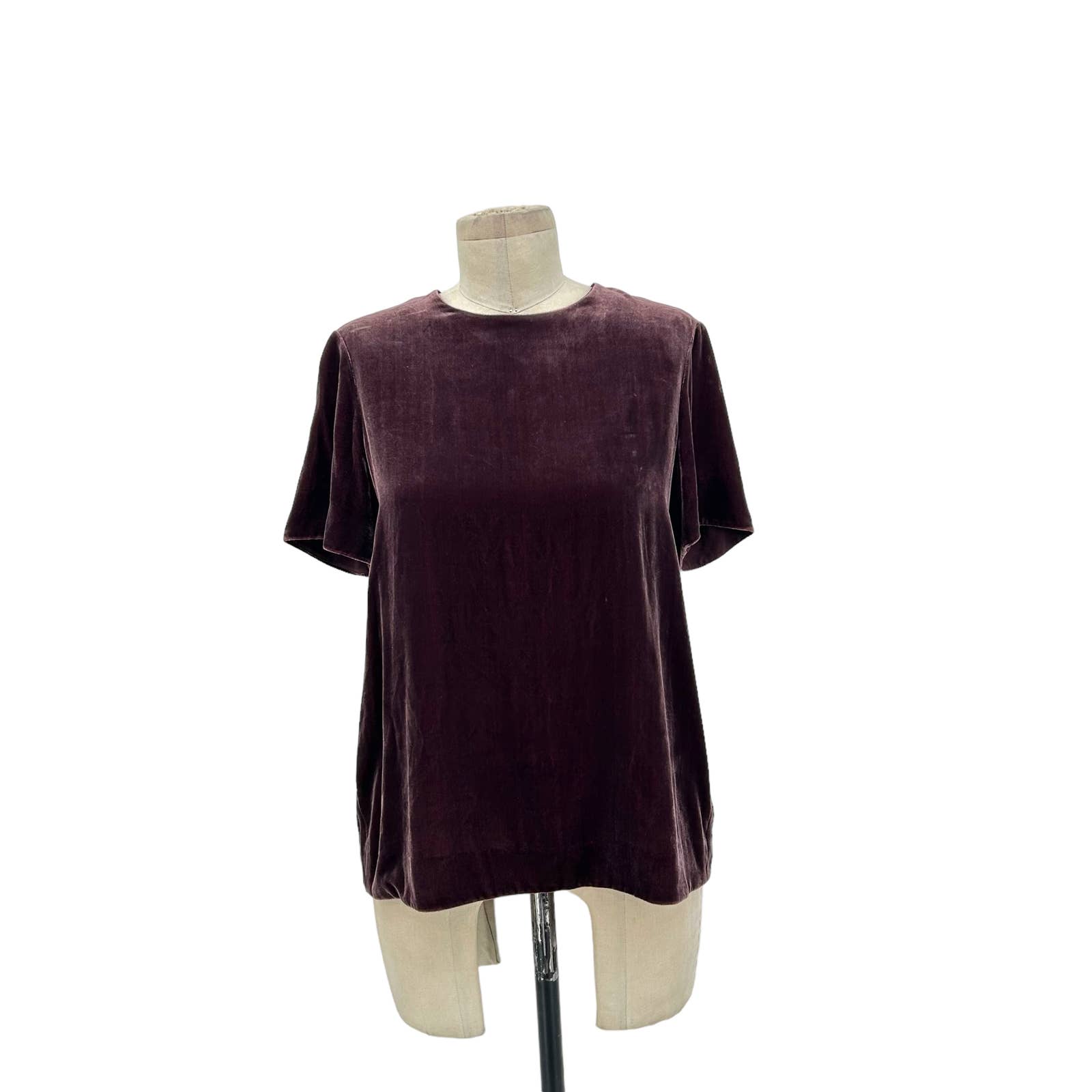 VINCE Raisin Purple Split-back Silk Crushed Velvet Short Sleeve Tee Size XS