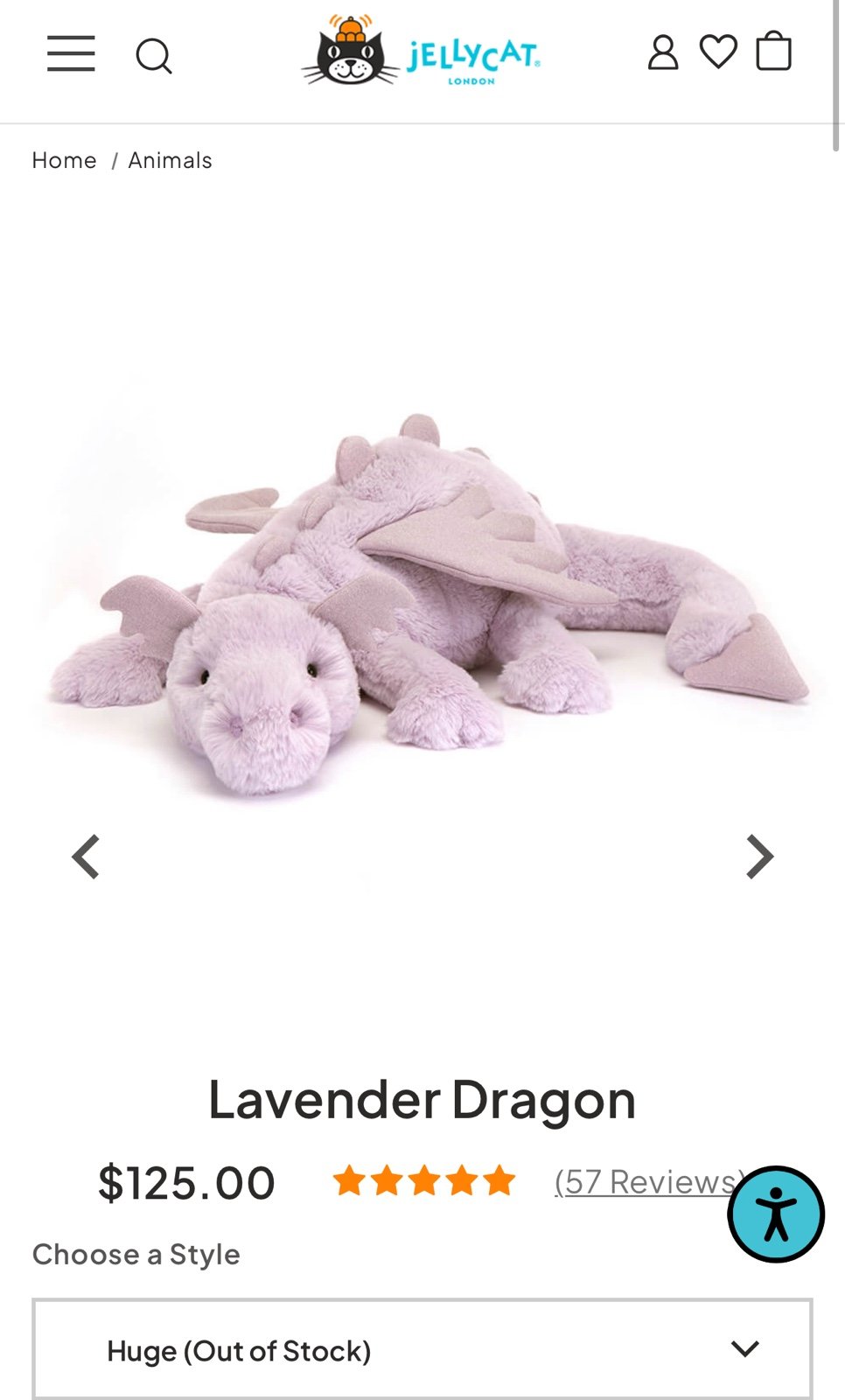 Jellycat Lavender Dragon Huge (Rare!)